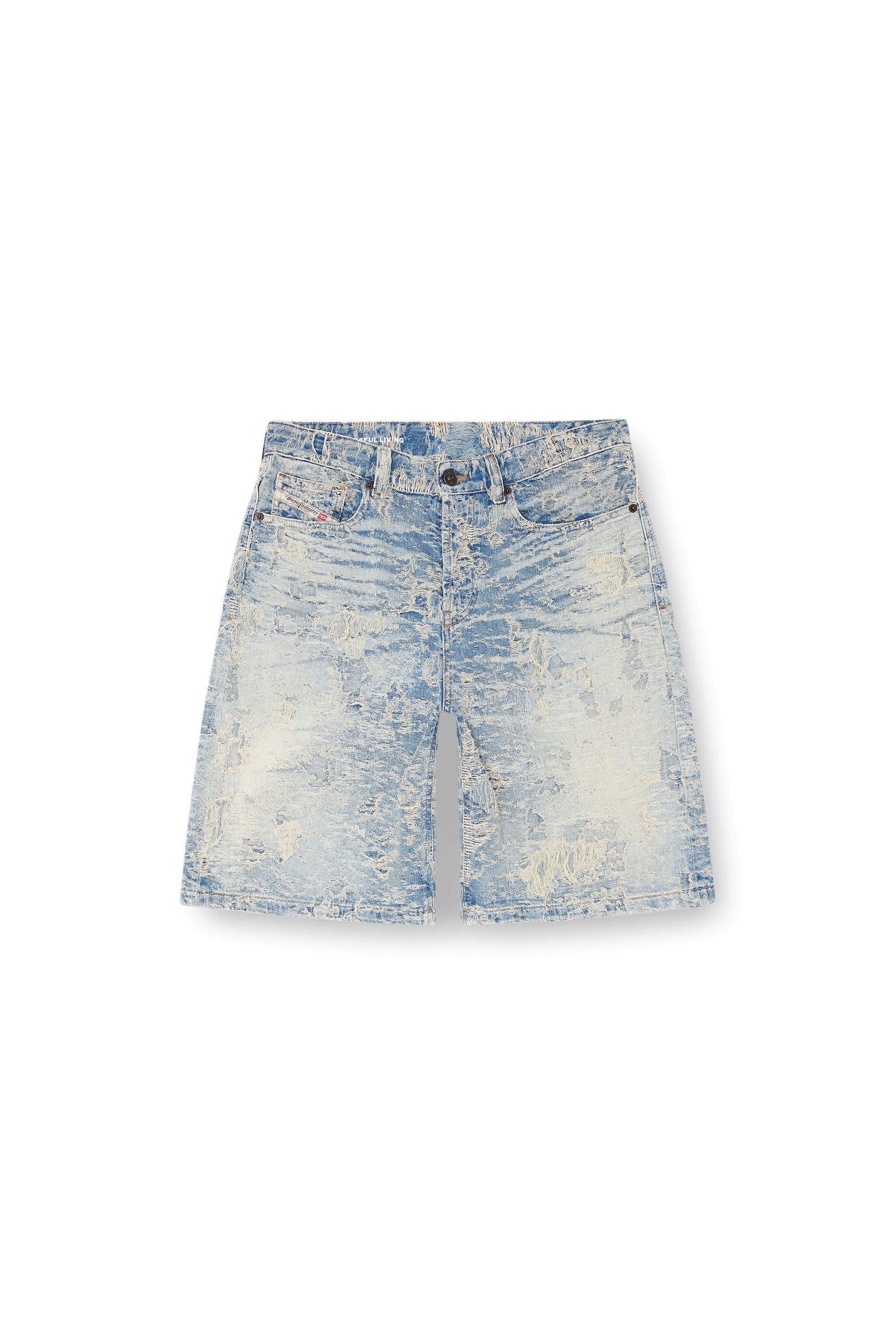 Diesel - DE-SIRE-SHORT-FSF, Pantalones cortos de denim en jacquard con efecto de suciedad Mujer in Azul marino - 2