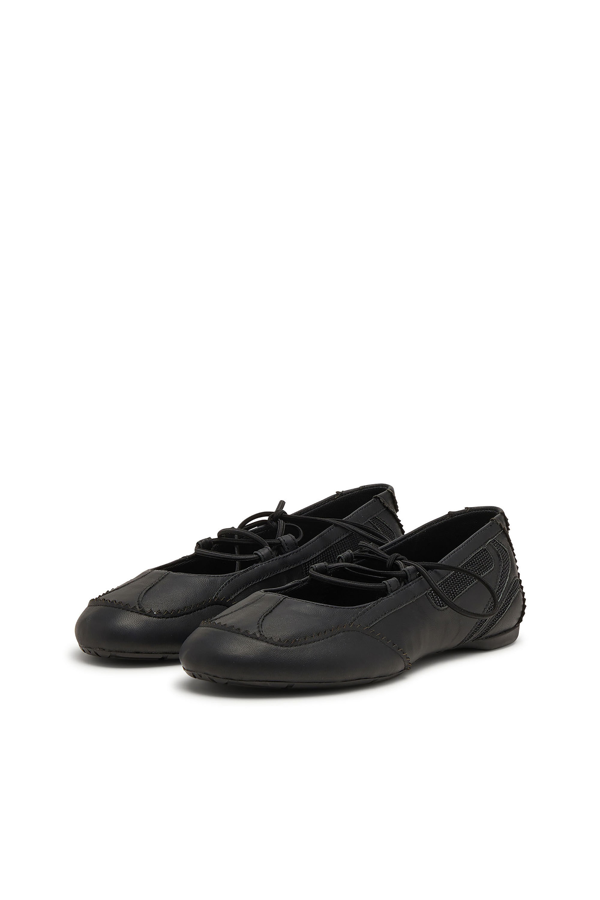 Diesel - D-MILE BALLERINA LACE UP W, D-Mile-Bailarinas con cordones de cuero y malla Mujer in Negro - 7