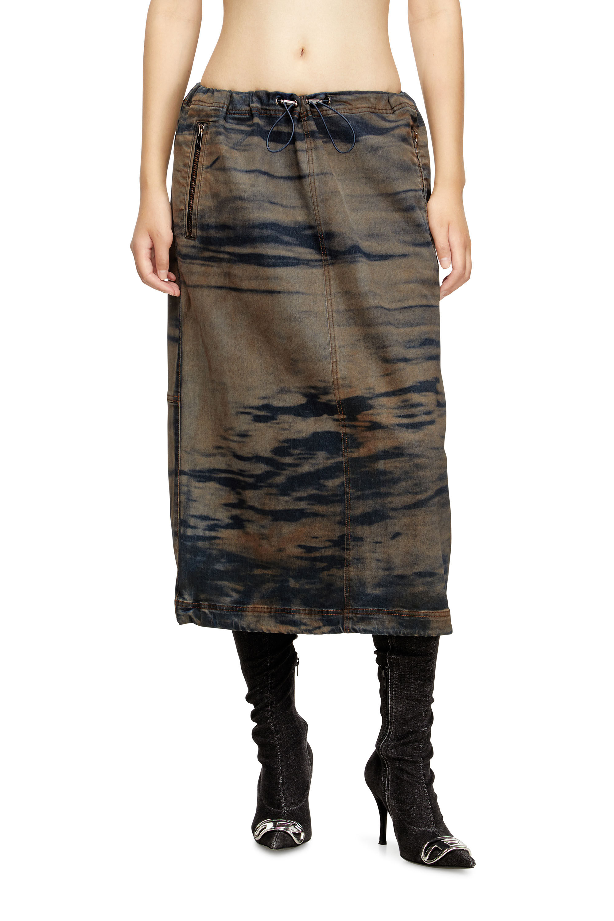 Diesel - O-MIRTOW-DEN, Falda midi de denim con cordón Mujer in Multicolor - 3