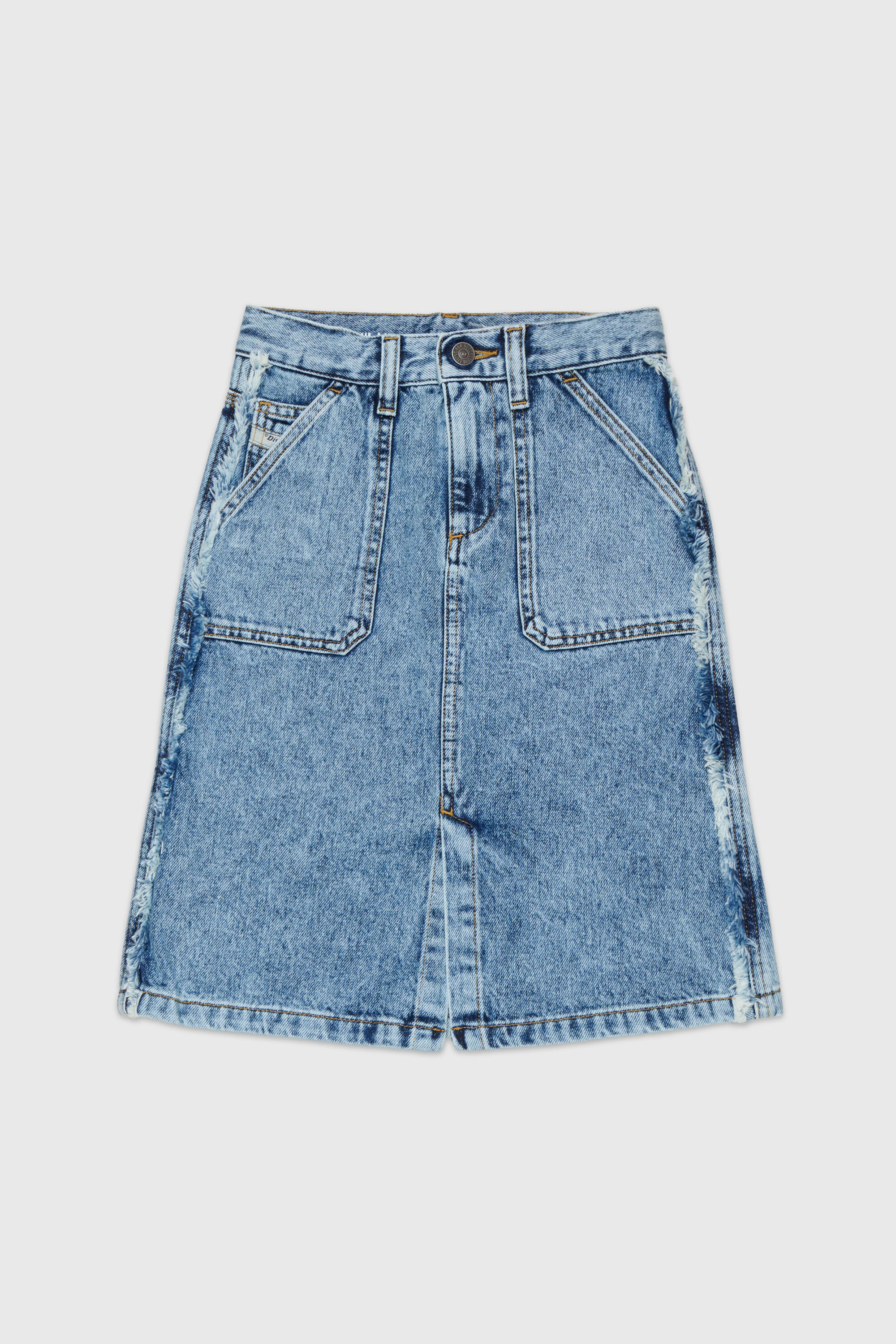 Diesel - GELKA, Falda vaquera deshilachada con parche de rosa Mujer in Azul marino - 1