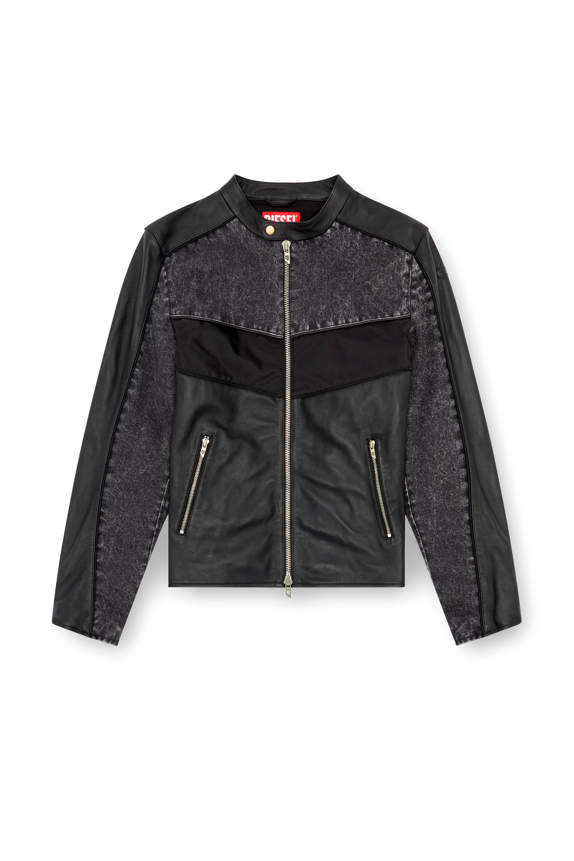 Chaqueta de cuero con paneles de denim y tejido impermeable Hombre | Negro  | Diesel