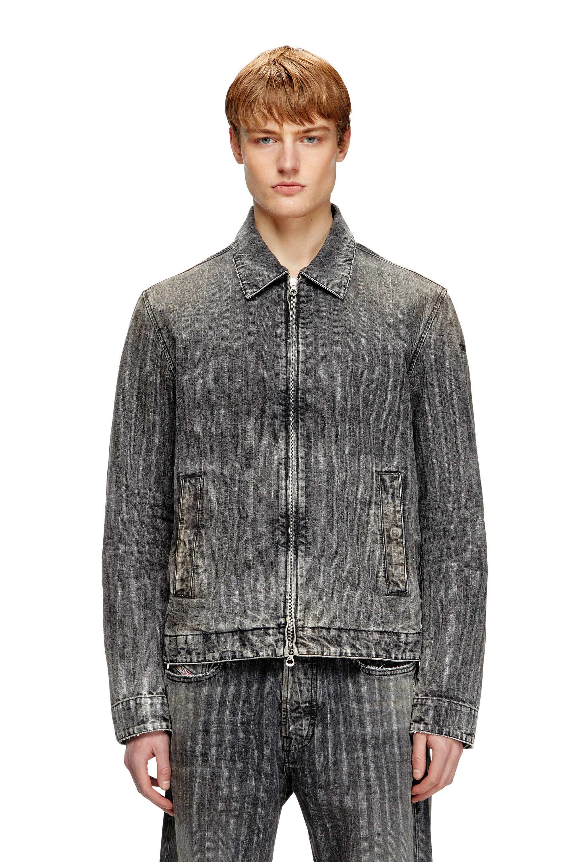 Diesel - D-ROHE, Chaqueta tipo blusón de denim en espiga Hombre in Negro - 3