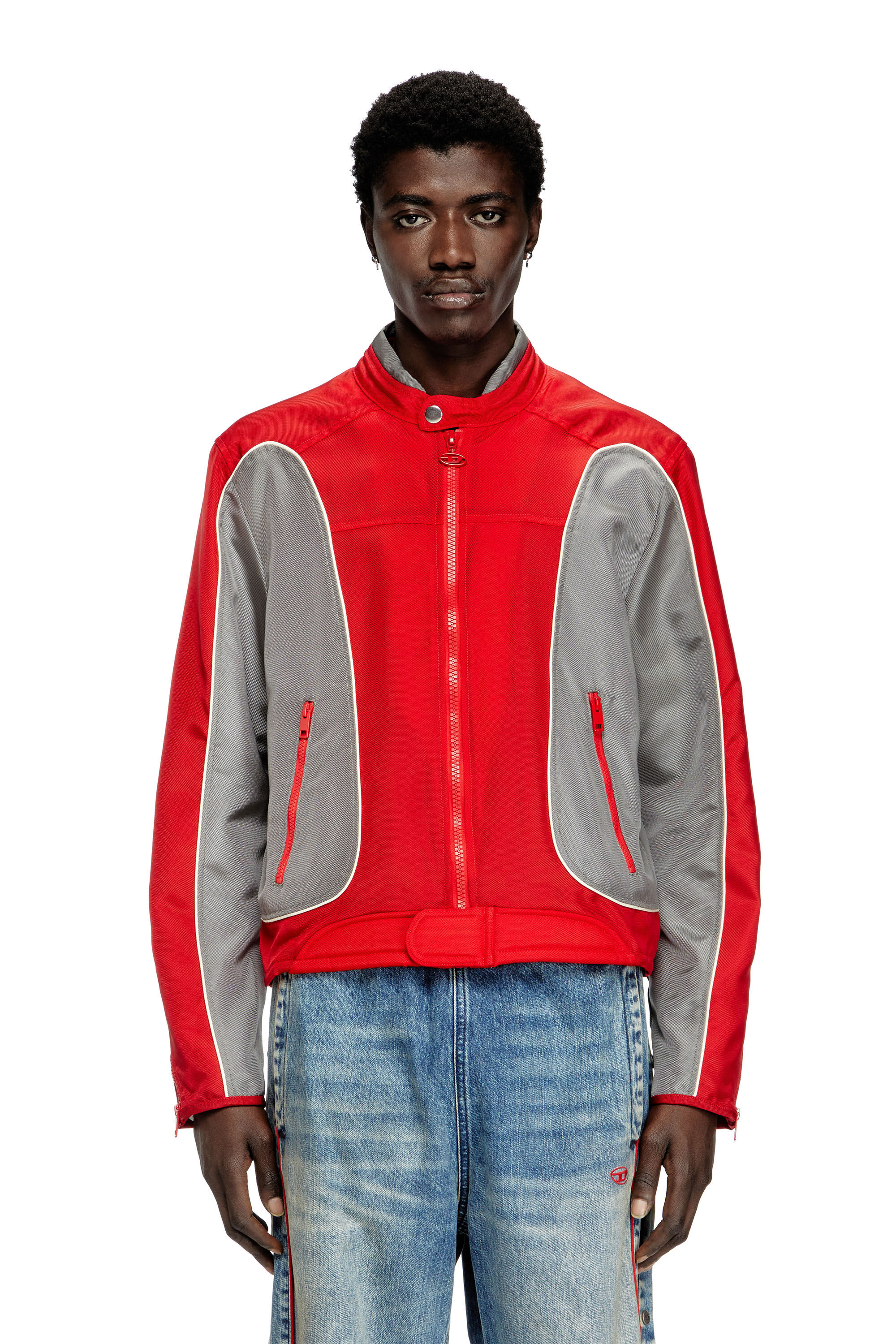 Diesel - J-BLINK-A, Chaqueta biker con bloques de color y ribetes Hombre in Multicolor - 3