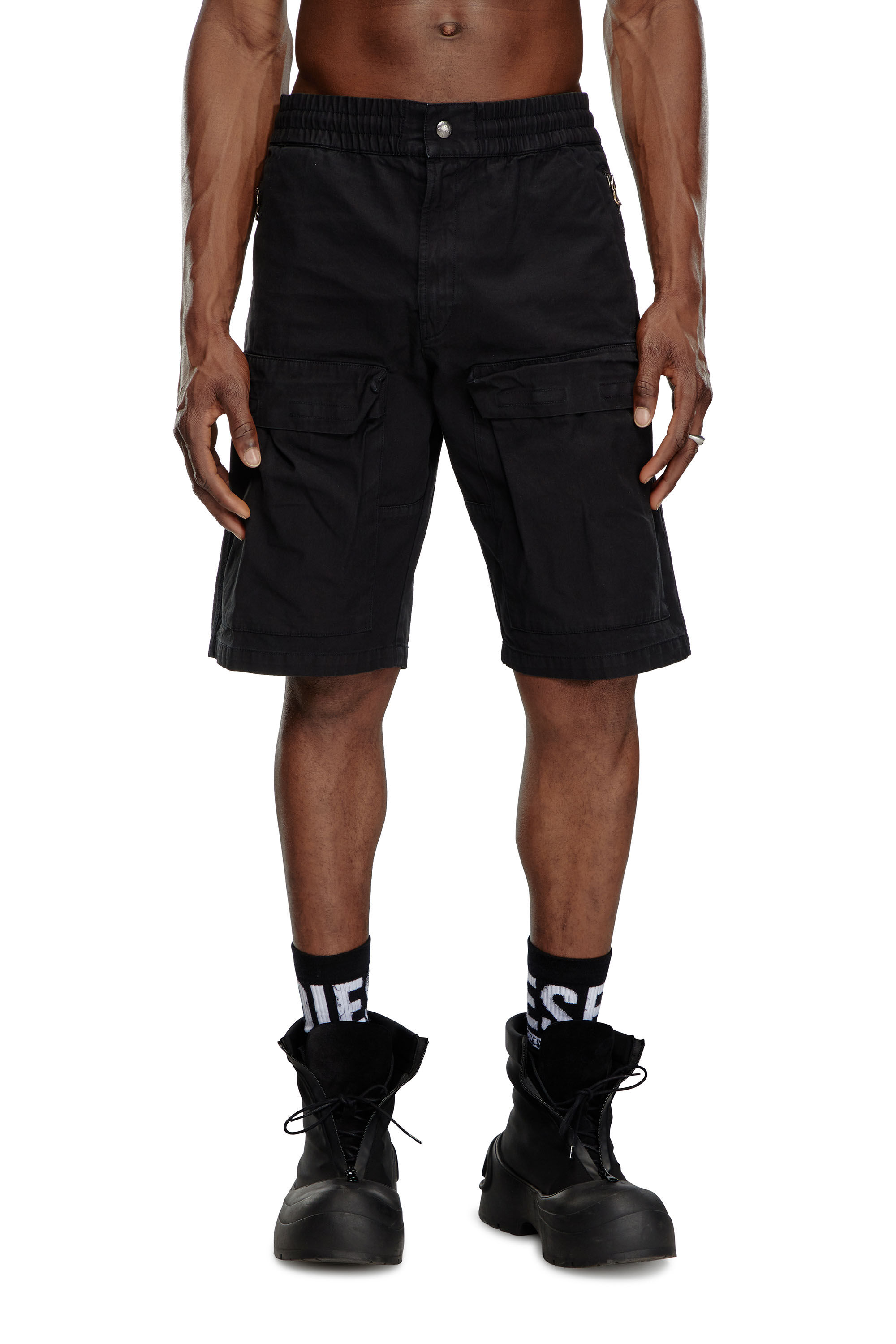 Diesel - P-BEECK-SHORT, Hombre Pantalones cortos cargo de algodón orgánico desteñido in Negro - Image 3