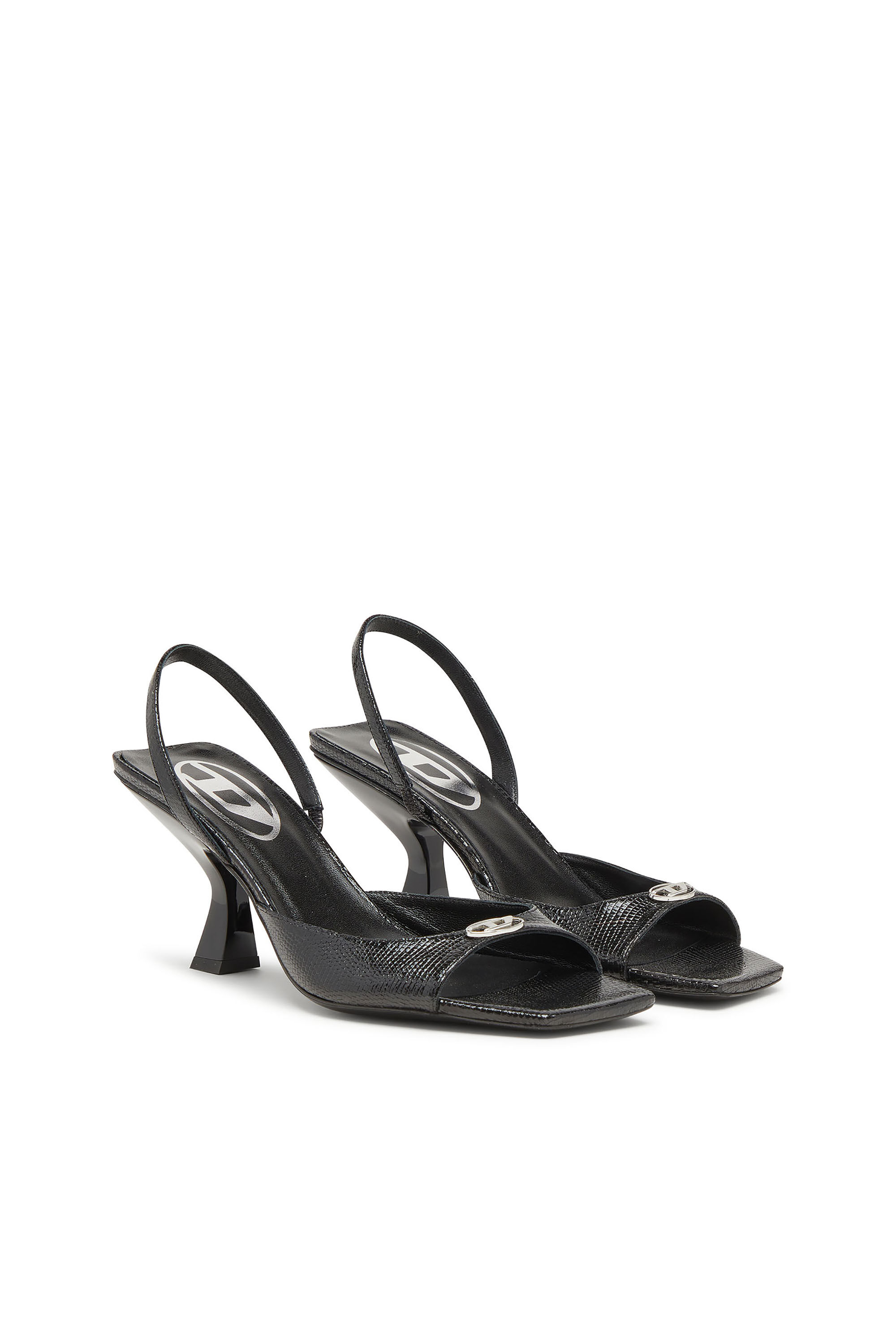 Diesel - D-AMBER 75 SANDAL, D-Amber-Sandalias slingback de piel con efecto lagarto Mujer in Negro - 2