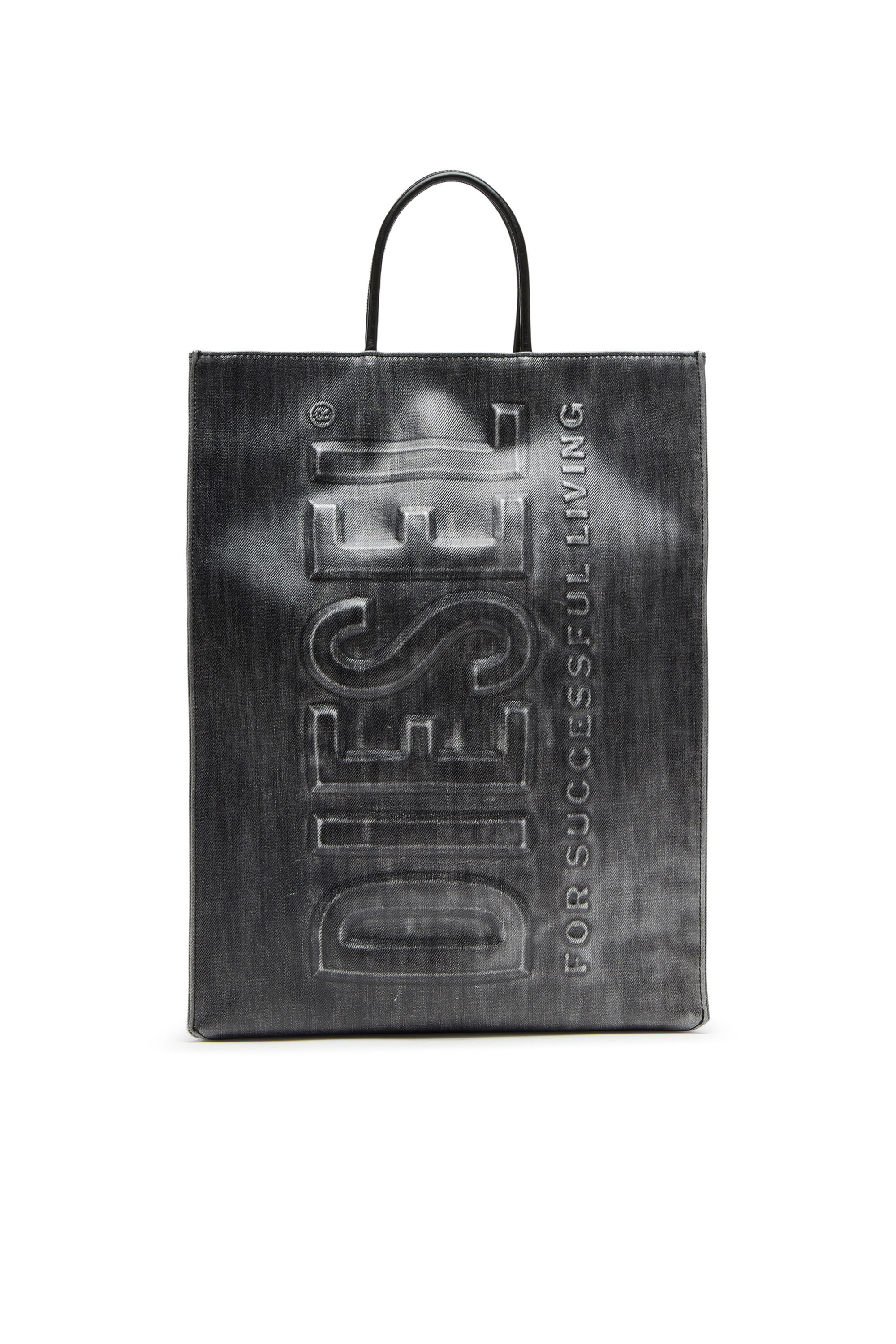 Diesel - DSL 3D SHOPPER L X, Dsl 3D L-Bolso tote grande de denim recubierto con efecto solarizado Hombre in Negro - 1