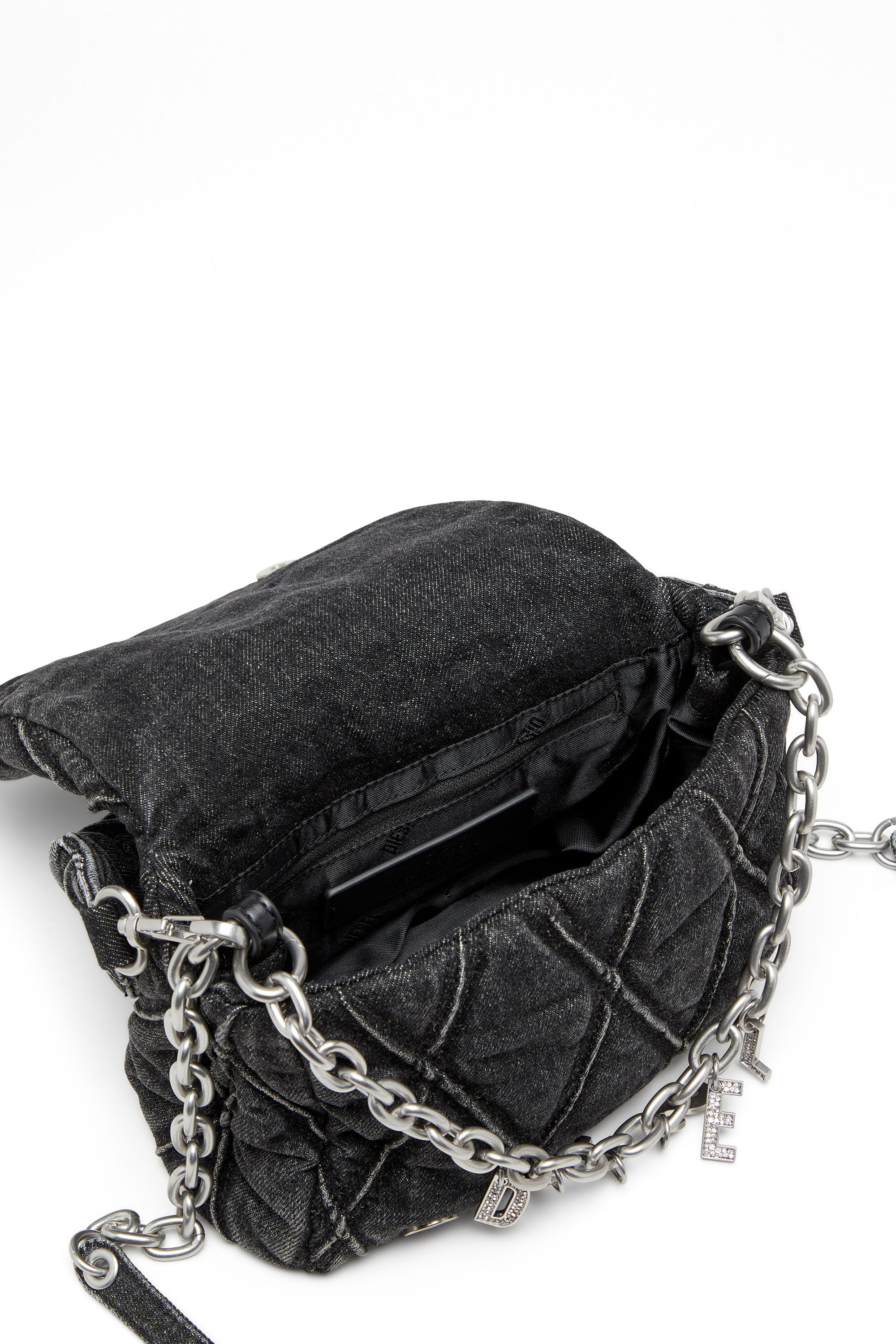 Diesel - CHARM-D SHOULDER S, Charm-D S-Bolso de hombro pequeño de denim acolchado Mujer in Negro - 5
