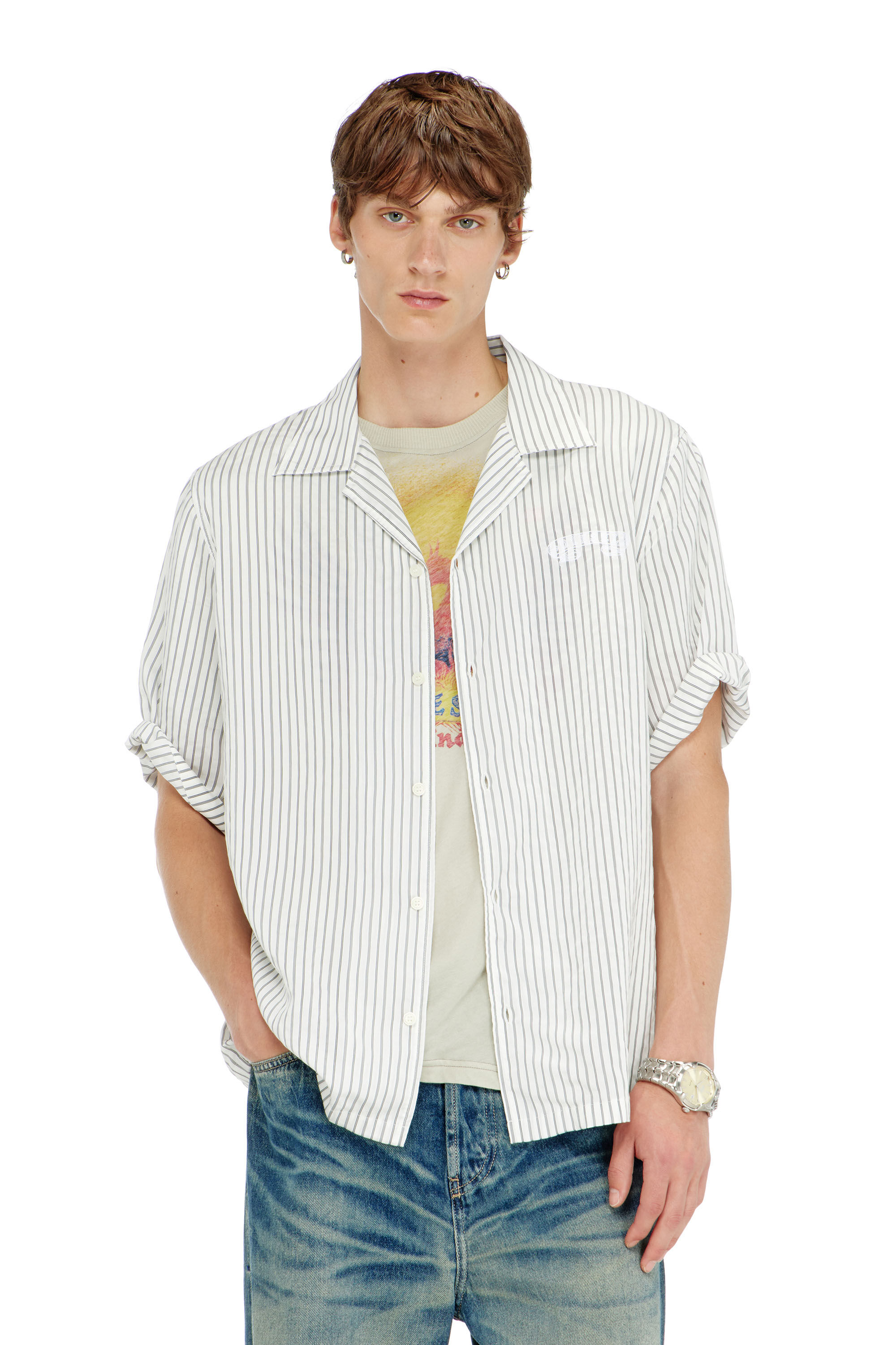 Diesel - S-MAC-EFBV, Camisa de manga corta en modal de rayas finas Hombre in Multicolor - 3