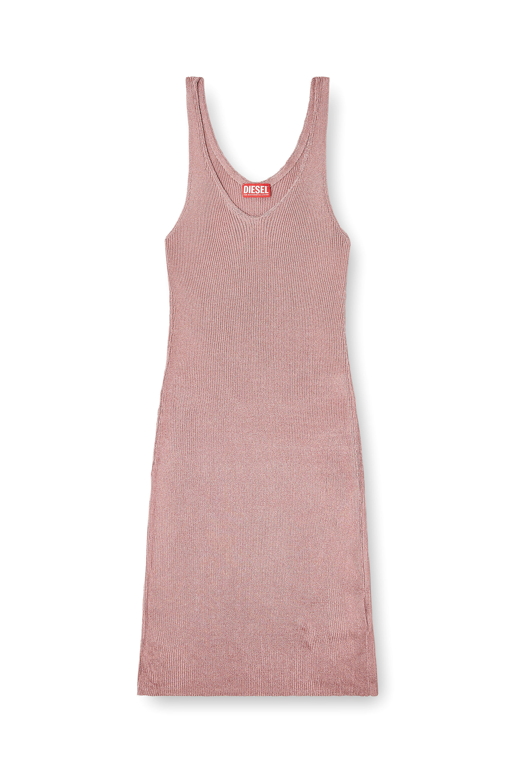 Diesel - M-DELOCA, Vestido midi de punto acanalado met&aacute;lico Mujer in Rosa - 2