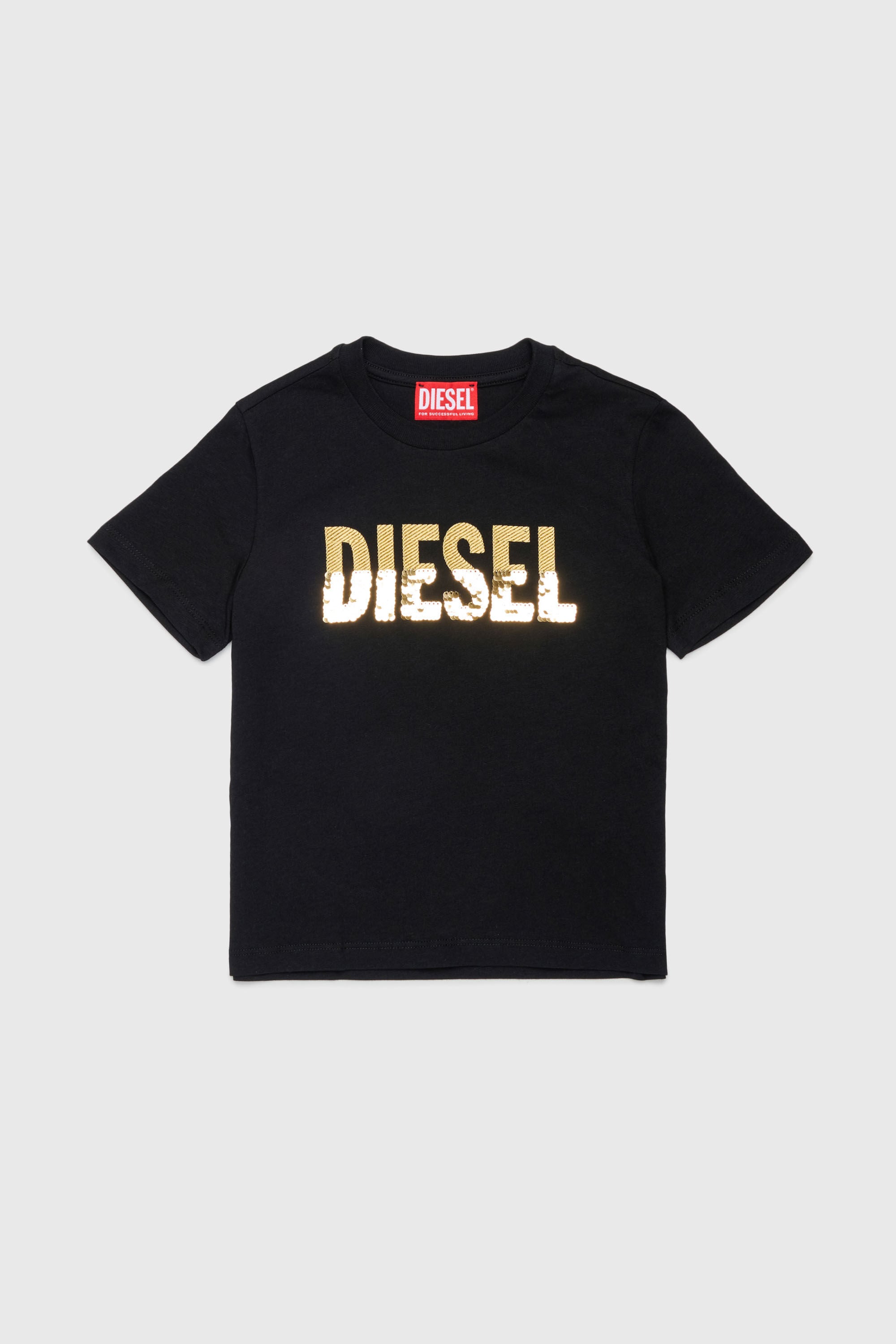 Diesel - TPALLY, Camiseta de algod&oacute;n con logo de lentejuelas Mujer in Negro - 1