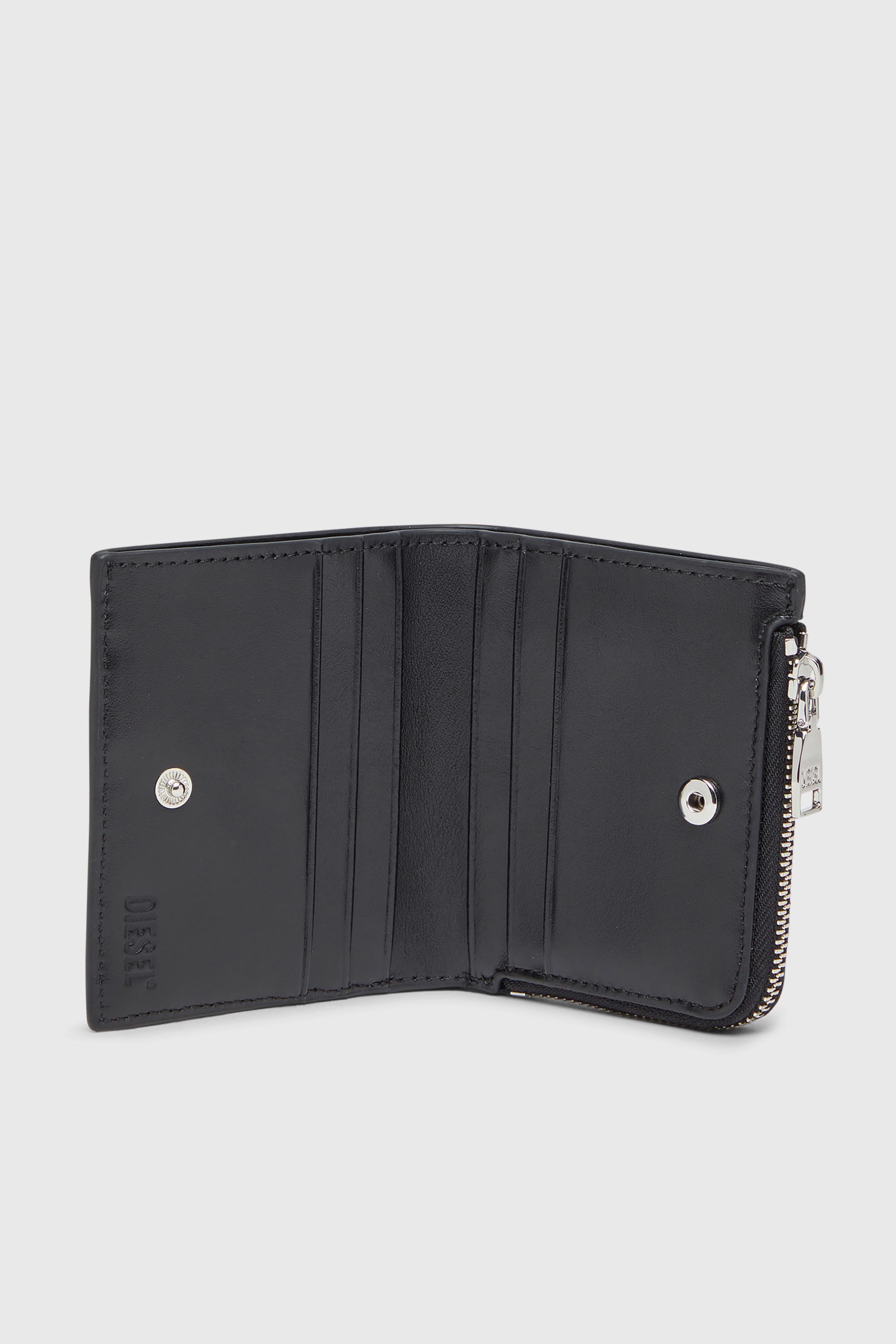 Diesel - PLAY BI FOLD ZIP L, Cartera que se pliega por la mitad de poliuretano brillante Mujer in Negro - 3