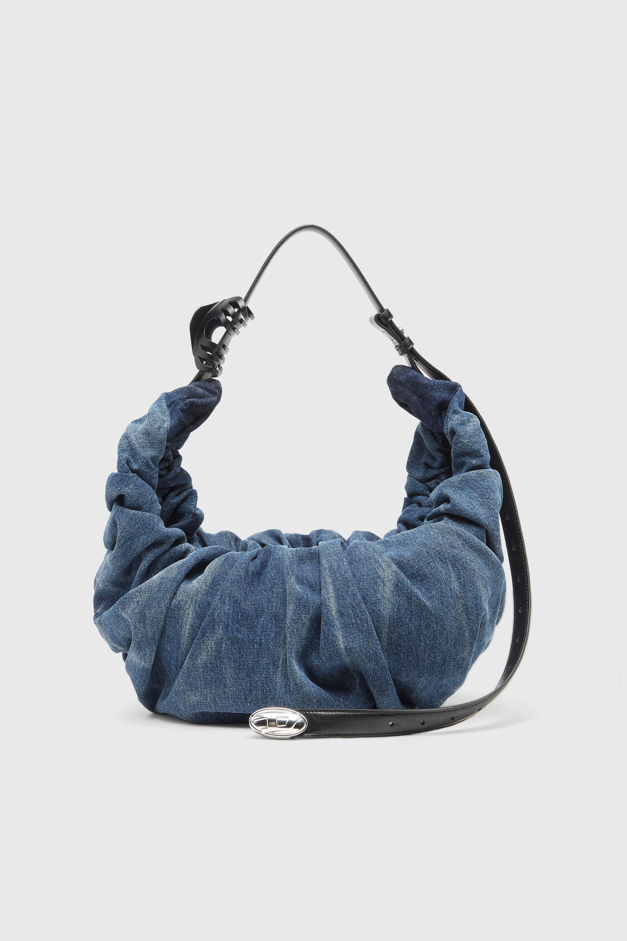 Diesel - GRAB-D HOBO L, Grab-D L-Bolso hobo grande arrugado en denim tratado Mujer in Azul marino - 1