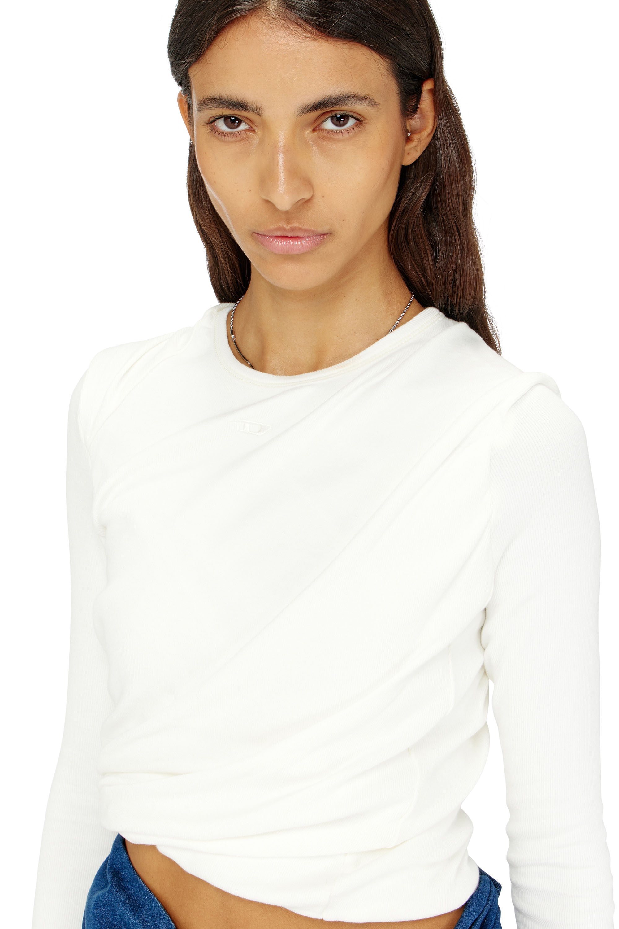 Diesel - T-ASAY-PL, Camiseta de manga larga fruncida en punto doble capa Mujer in ToBeDefined - 4