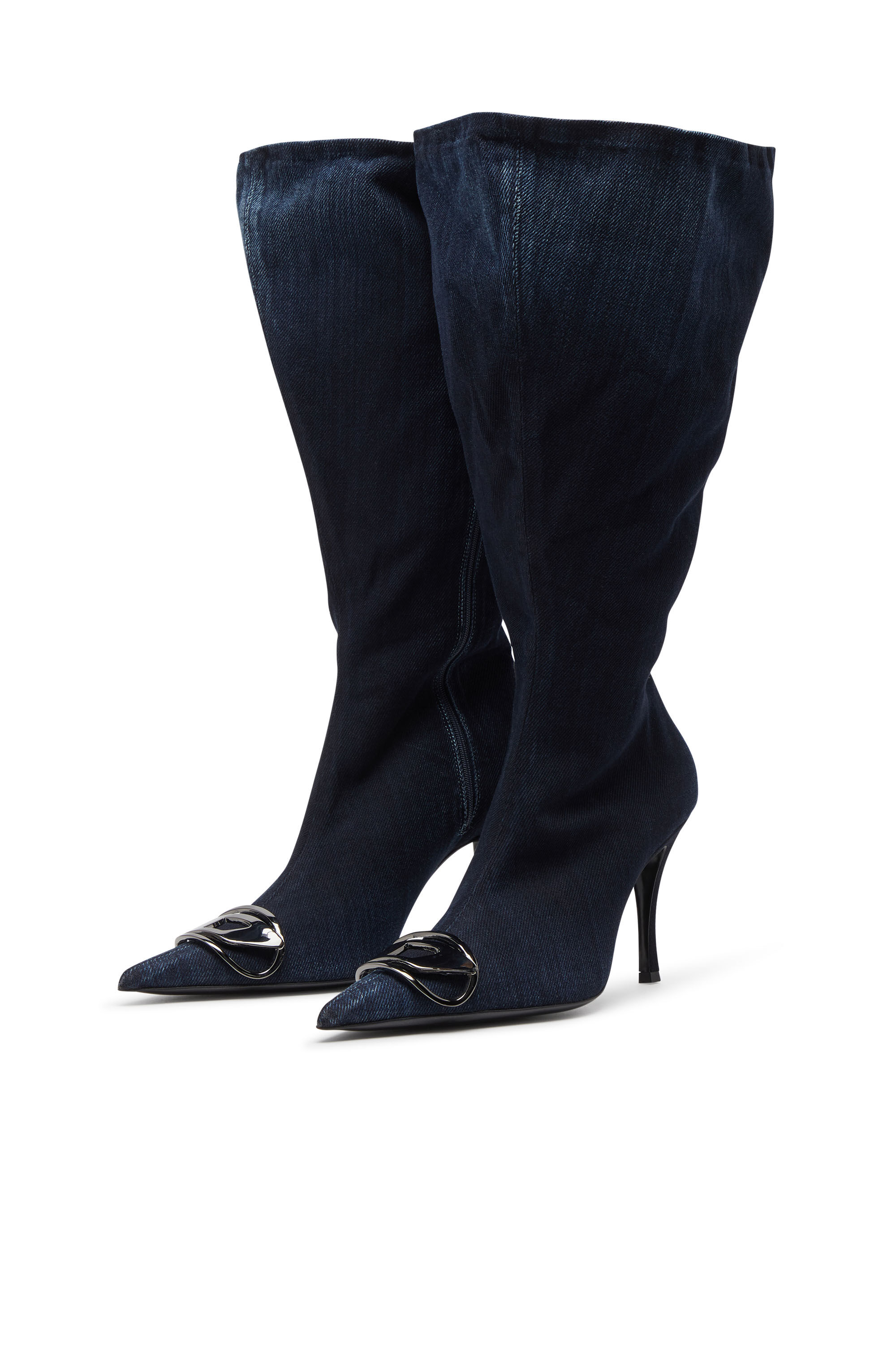 Diesel - D-VENUS KB LARGE, Botas anchas hasta la rodilla en denim Mujer in Azul marino - 7