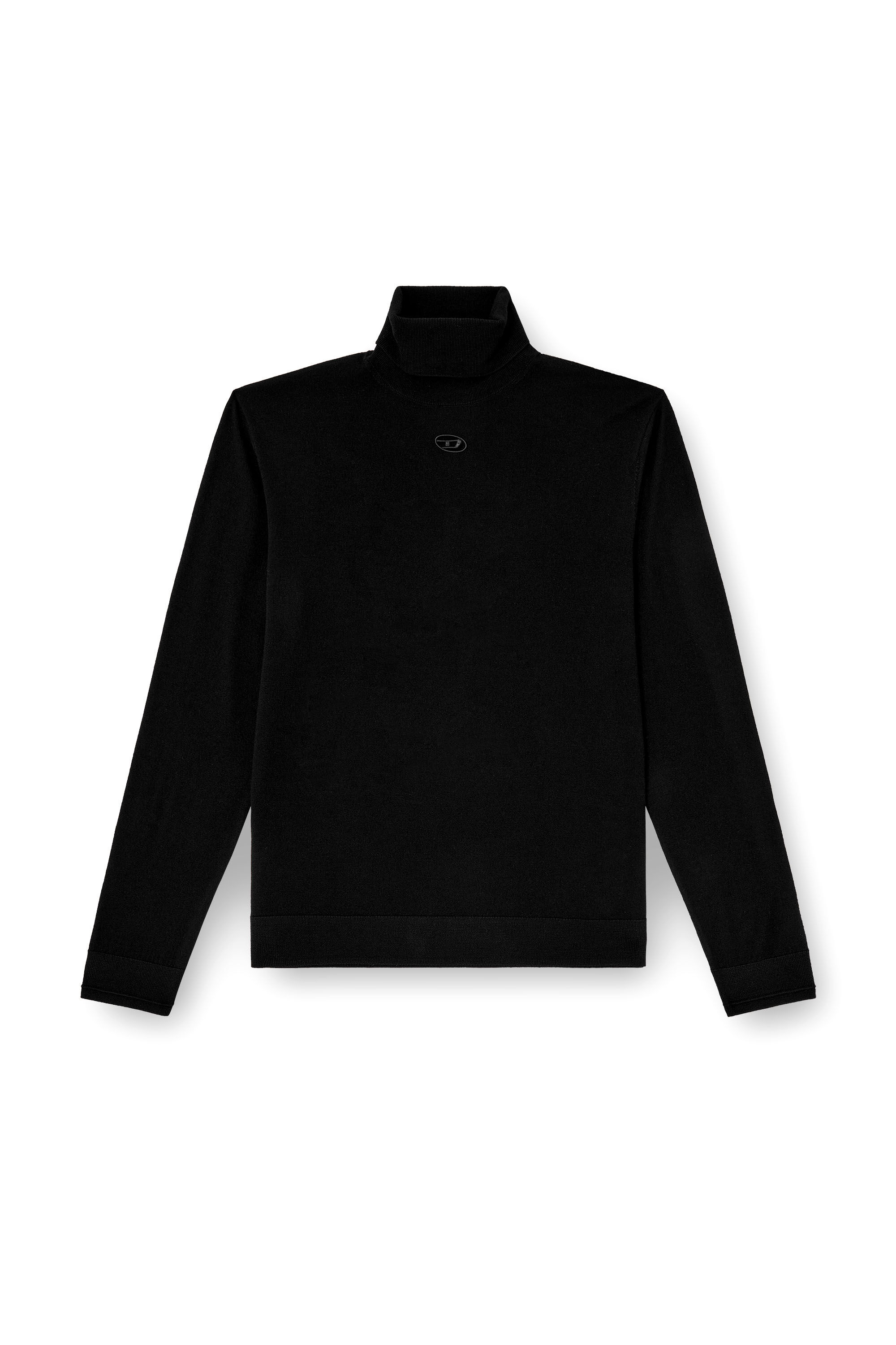 Diesel - K-VARTA, Jersey de lana con cuello alto y logotipo recortado Hombre in Negro - 2
