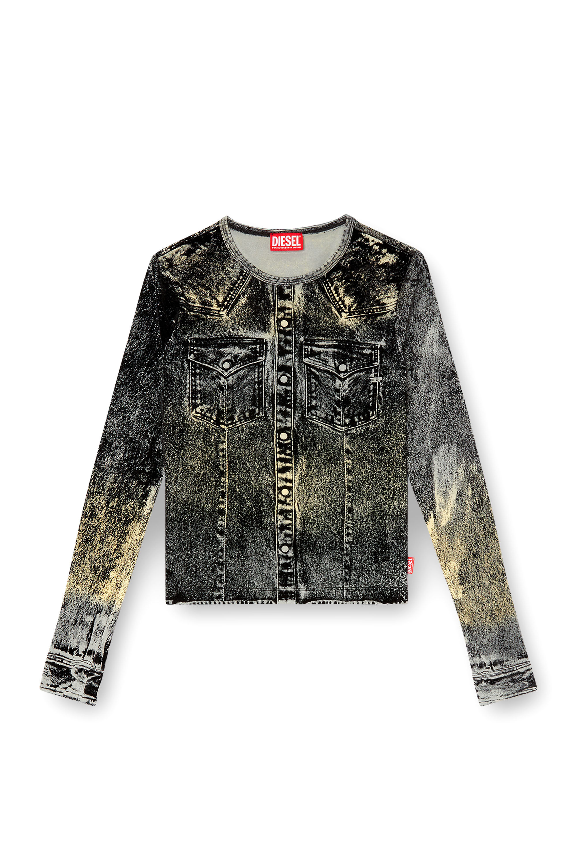 Diesel - T-AXY, Top de manga larga con estampado de chaqueta Mujer in Gris - 2