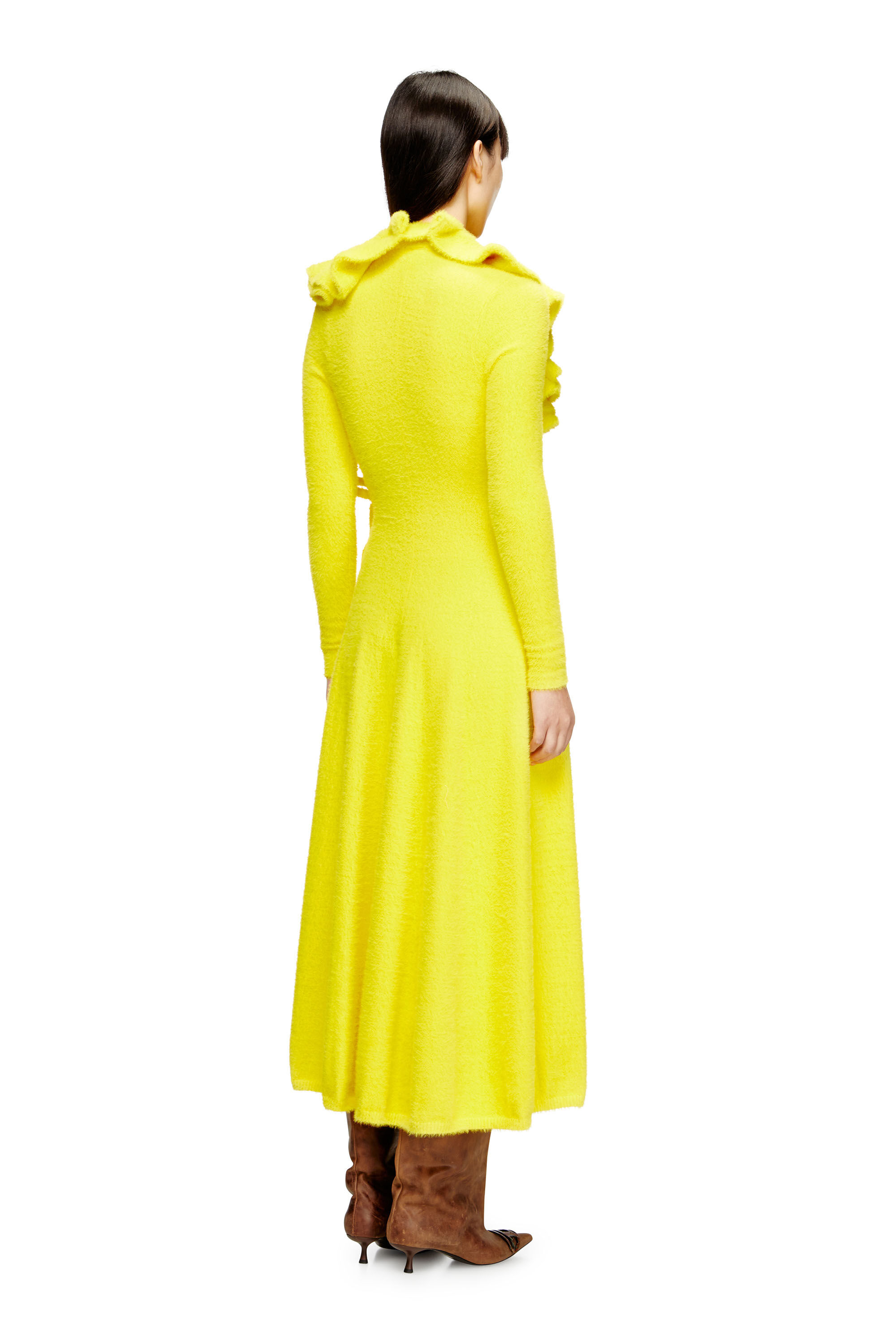Diesel - M-INGELINA, Vestido midi esponjoso con cuello ondulado Mujer in Amarillo - 4