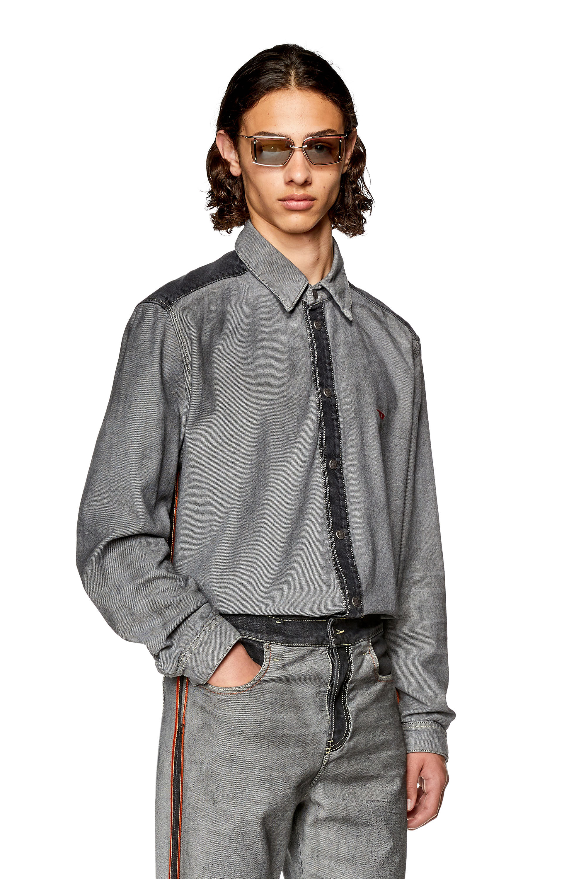 Diesel - D-SIMPLY-SP1-S, Camisa en denim de dos tonos Hombre in Gris - 3