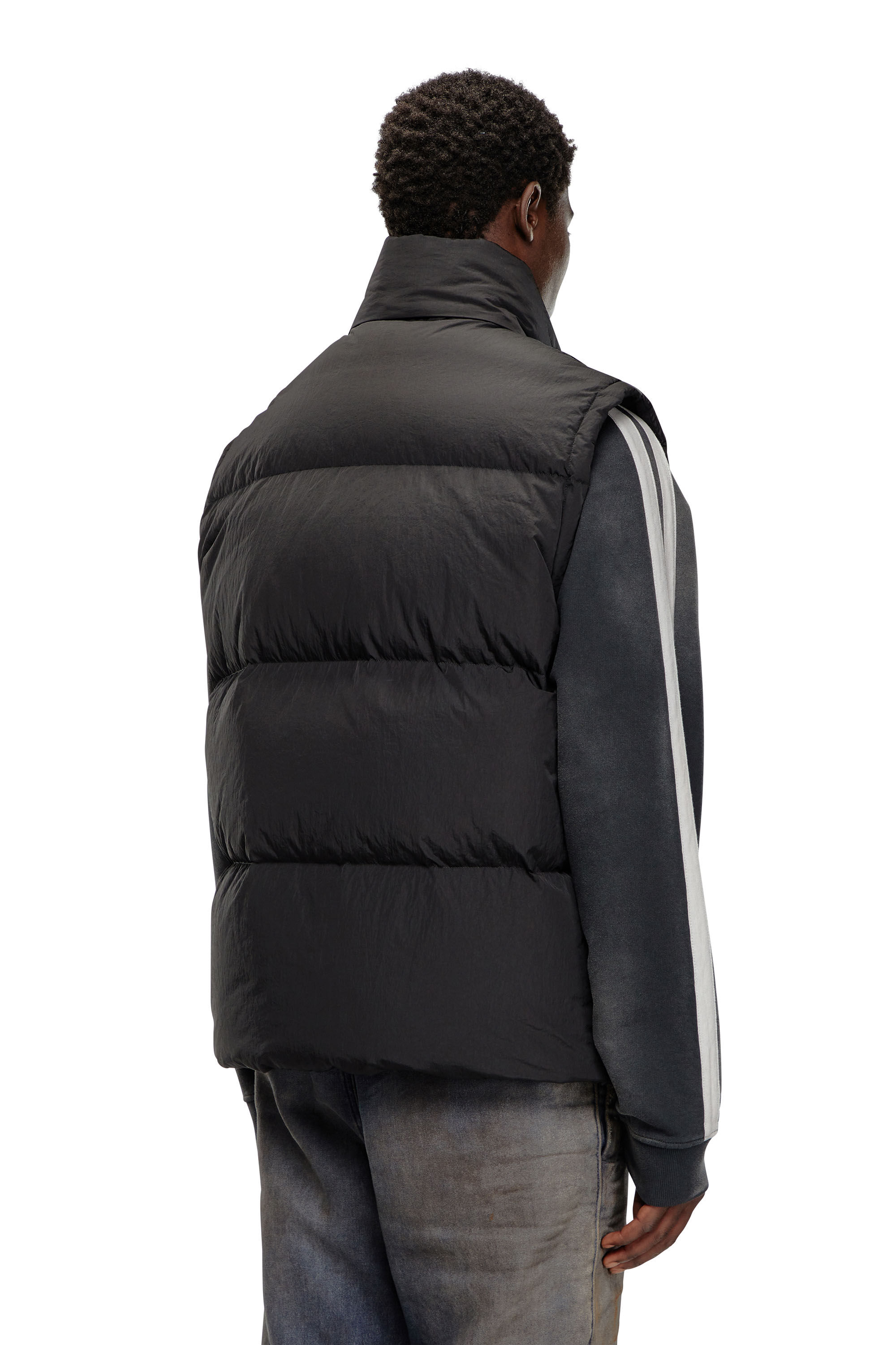 ジャケット・アウター DIESEL black hooded puffer down vest Men's Hooded puffer vest in shiny ripstop | Multicolor | Diesel