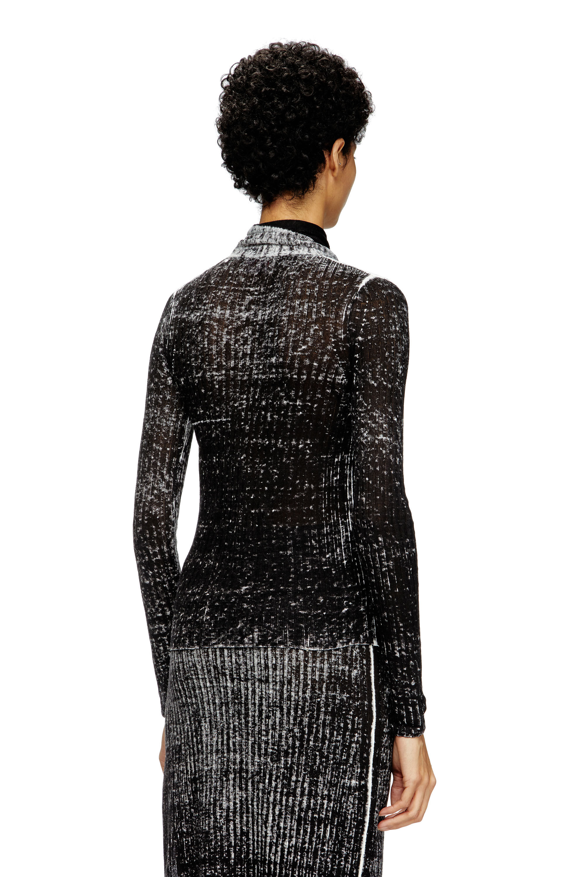 Diesel - M-ELAN, Suéter de lino con escote de ojal y corbata Mujer in Negro - 4