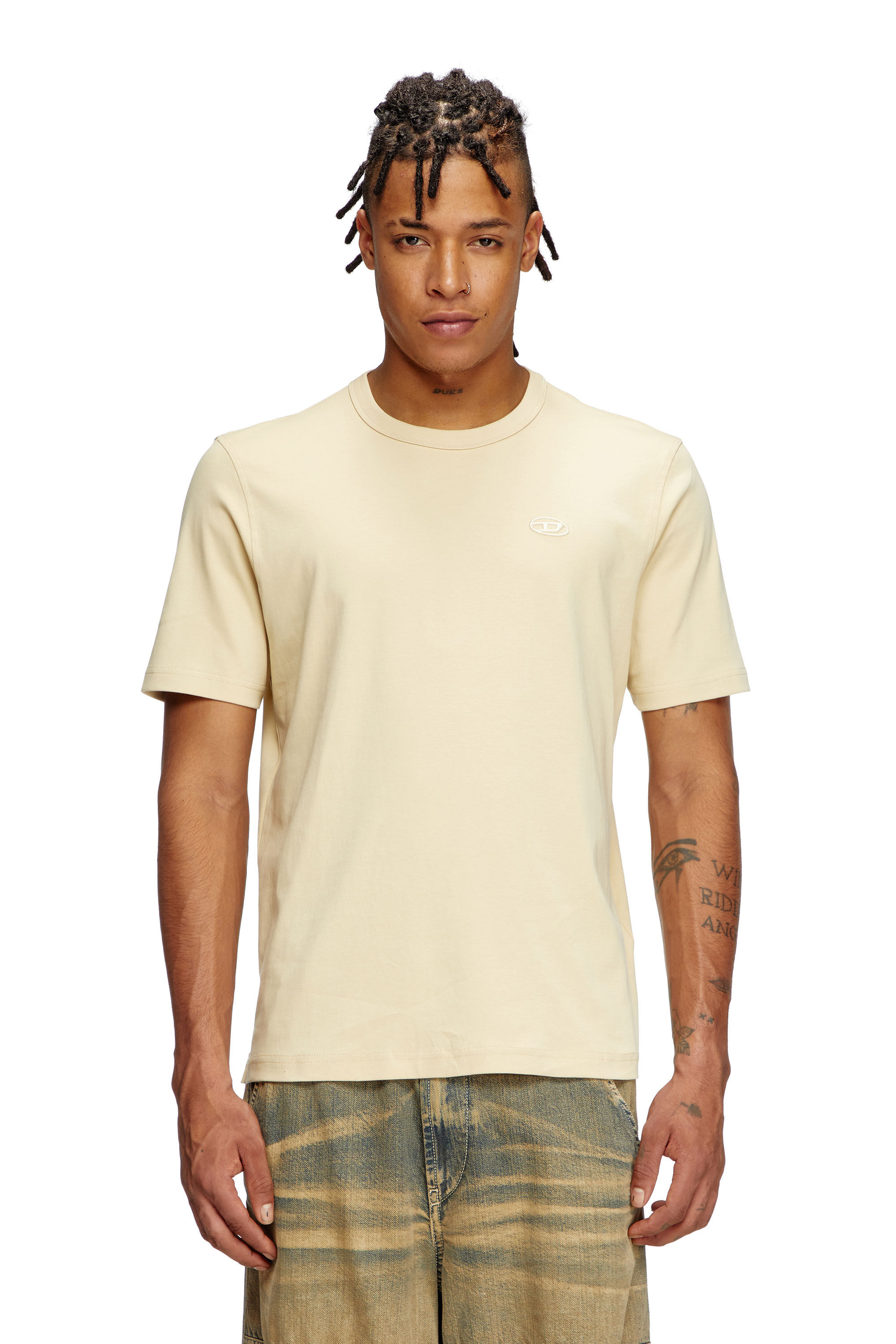 Diesel - T-ADJUST-SLITS-R17, Camiseta con bordado de logotipo a tono Hombre in Beige - 3