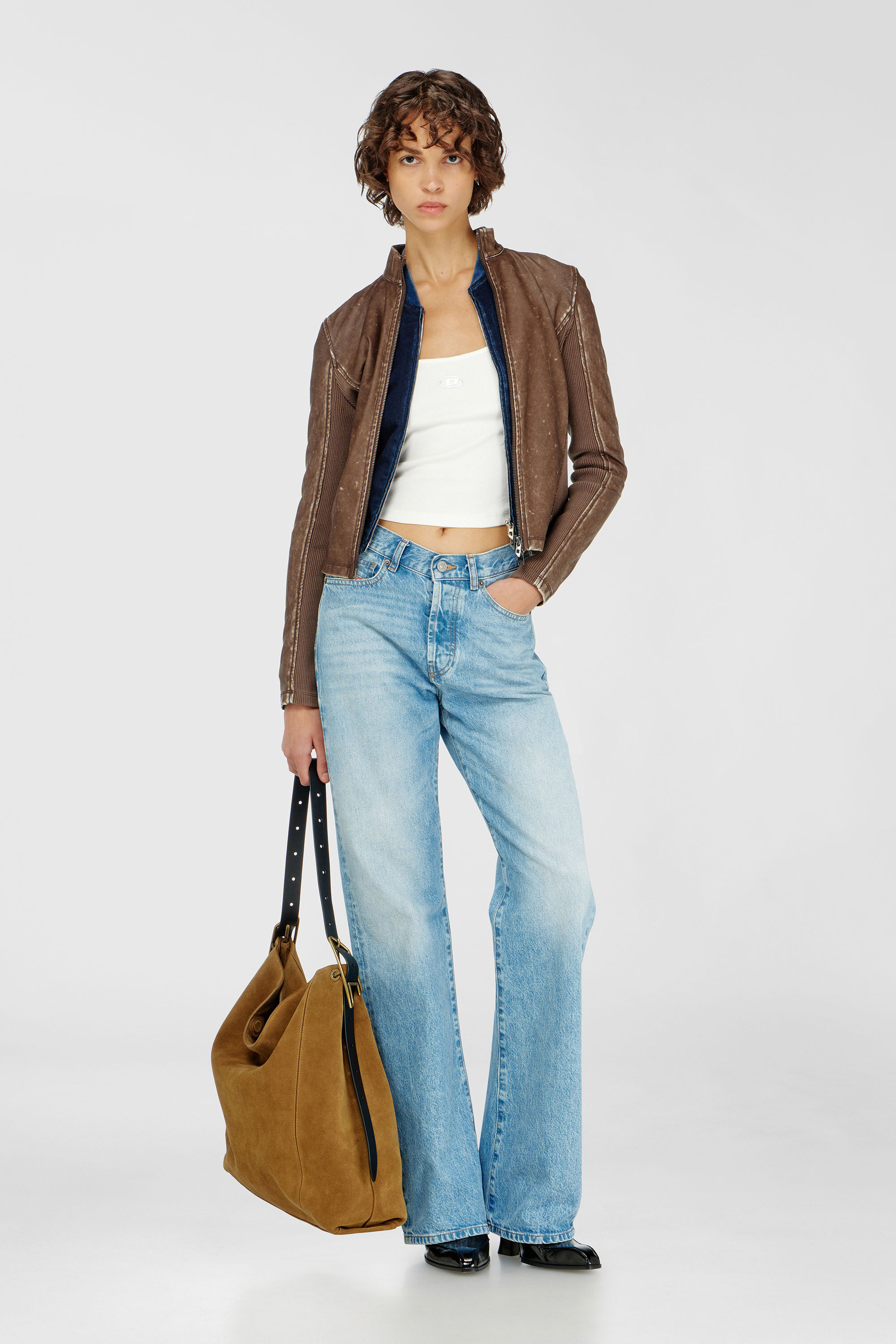 Diesel - T-HUPY-OD, Top de canal&eacute; con Oval D met&aacute;lico Mujer in Blanco - 1
