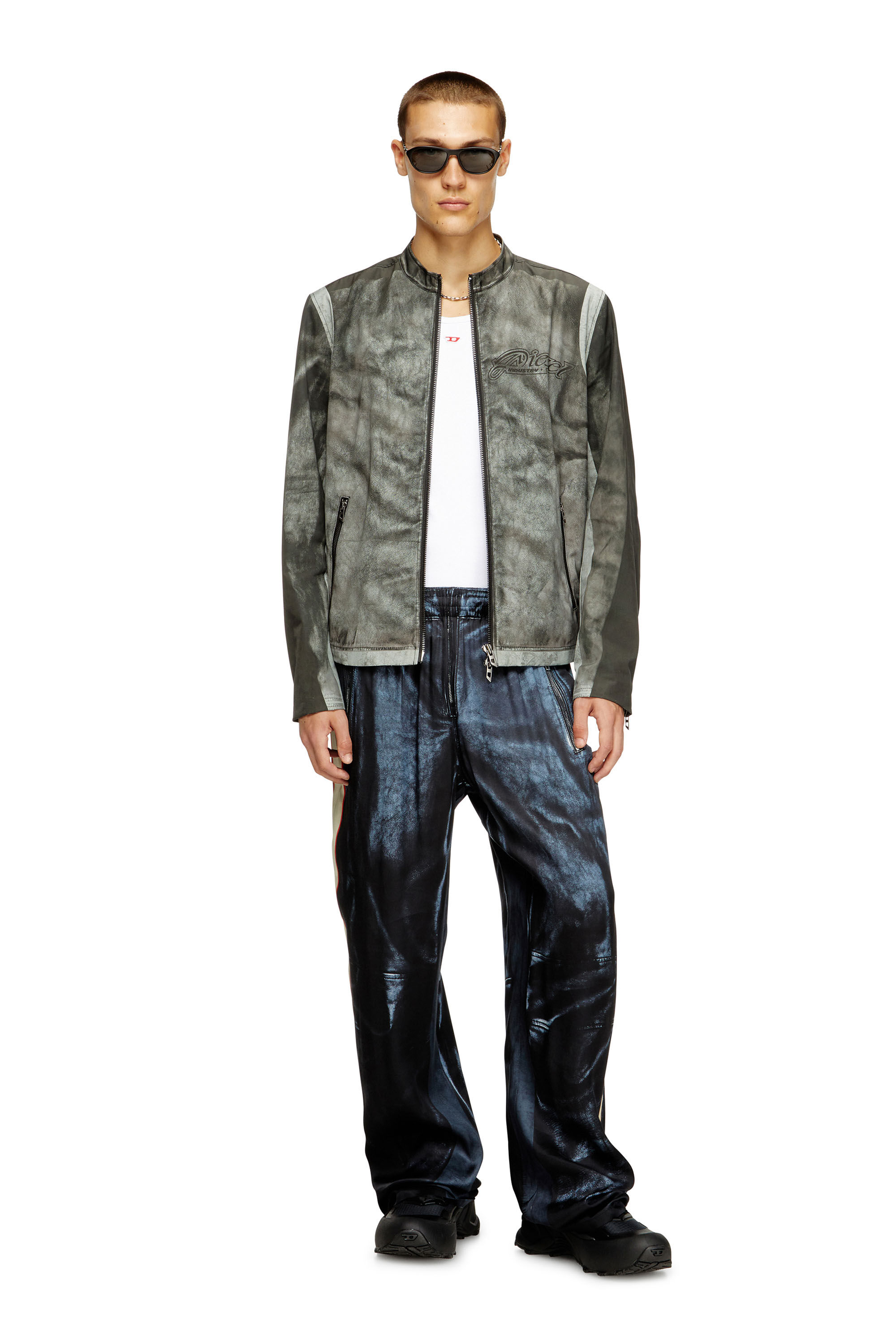 Diesel - J-EVERT, Chaqueta biker de lona estampada Hombre in Gris - 1