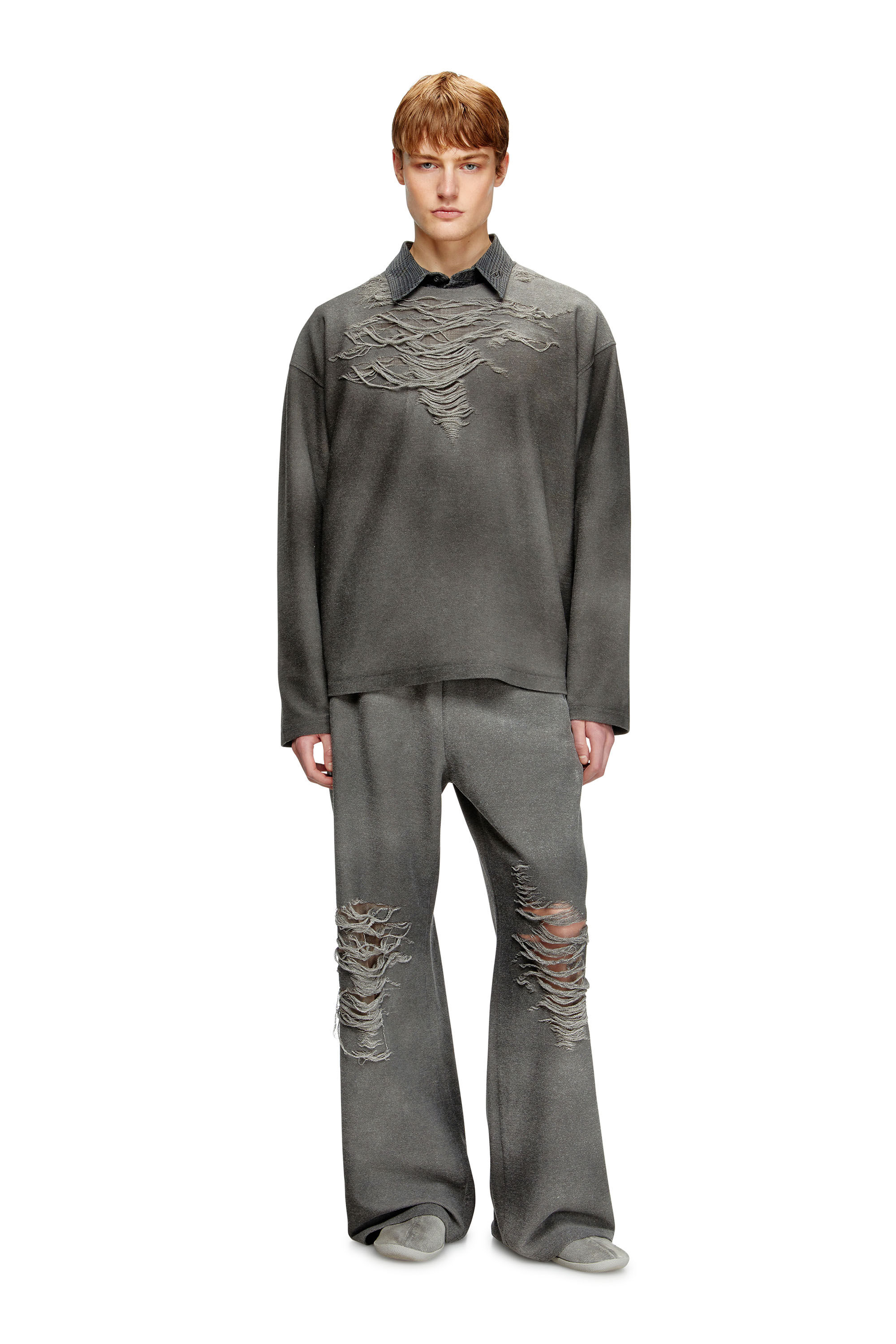 Diesel - S-RUBEN, Sudadera con parte delantera desgastada Hombre in Gris - 1