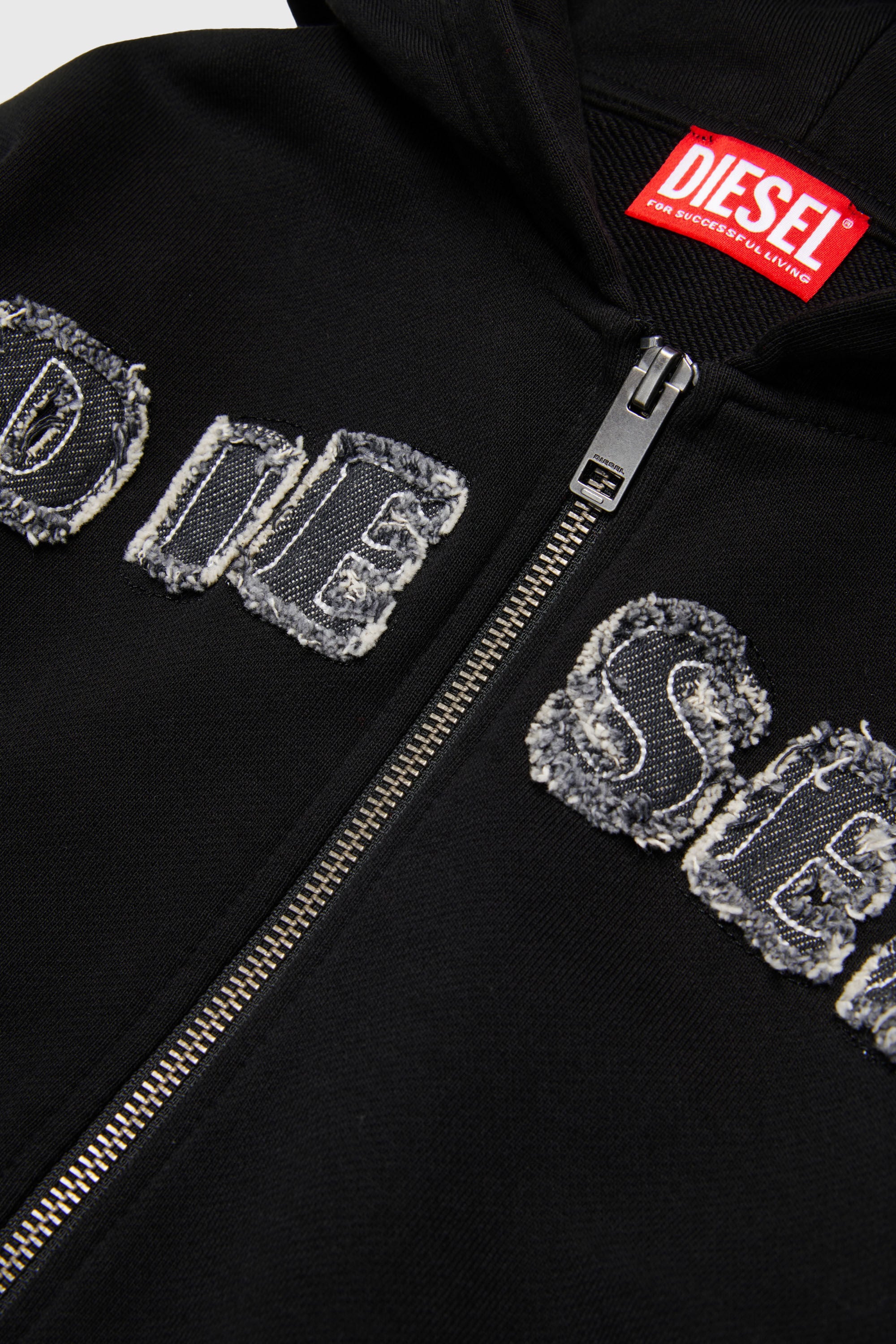 Diesel - SJEANSHOOD OVER, Sudadera con cremallera y letras de logo deshilachadas Hombre in ToBeDefined - 3