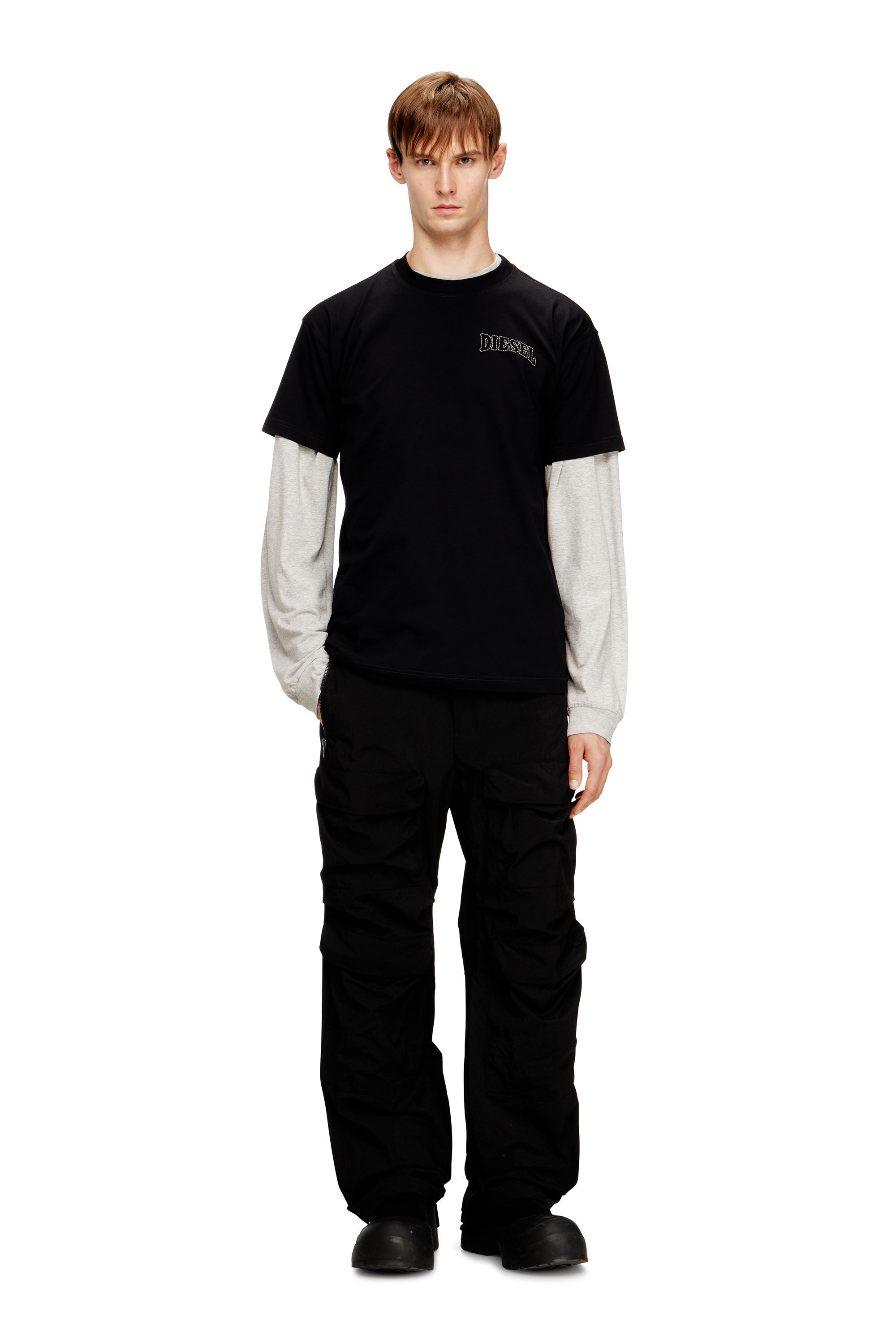 Diesel - T-NORM-V16, Camiseta de algod&oacute;n regular con bordado Diesel Hombre in Negro - 1