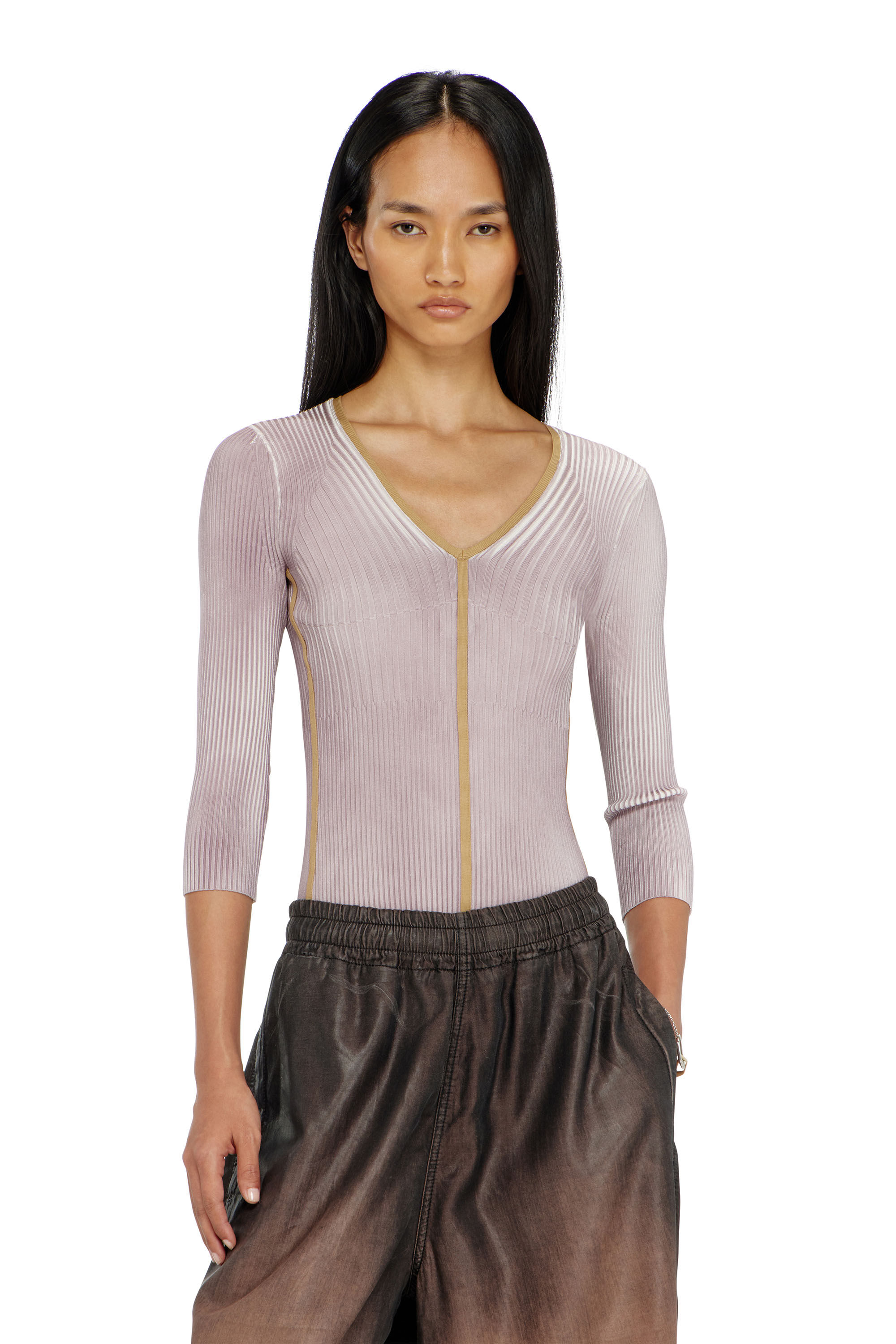 Diesel - M-SARMANI, Jersey de punto con cuello de pico y bandas en contraste Mujer in ToBeDefined - 3