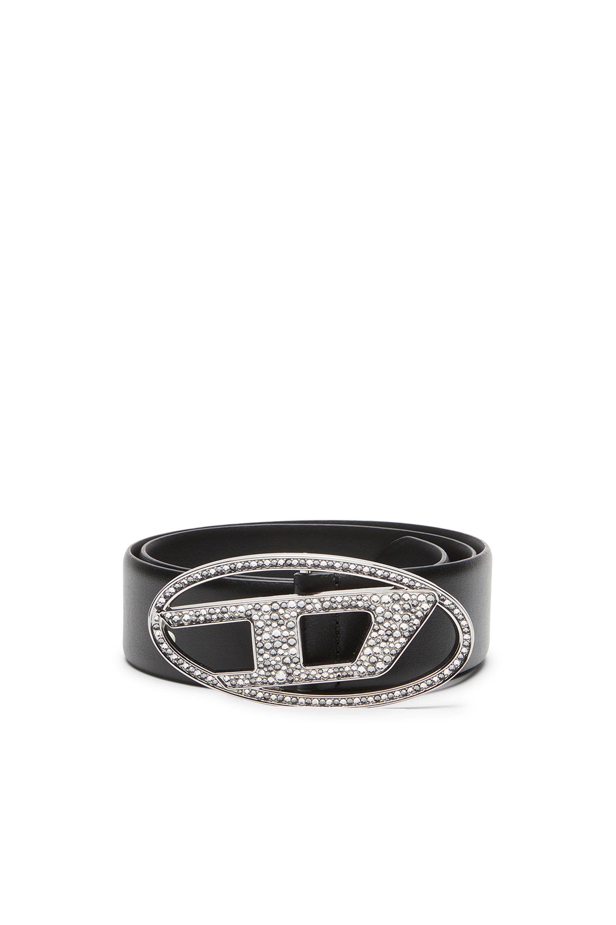 Cinturón de cuero con Logo Oval D y strass| Negro | Diesel