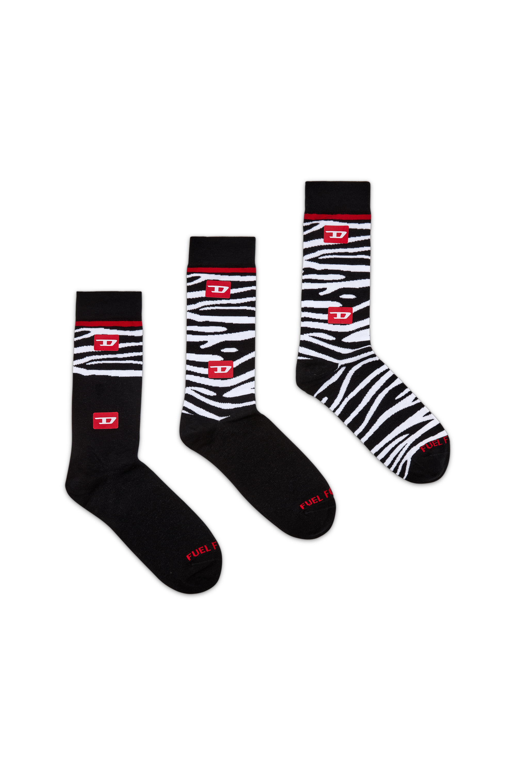 Diesel - SKM-RAY-THREEPACK, Paquete de tres calcetines con motivo de cebra Hombre in Negro - 1
