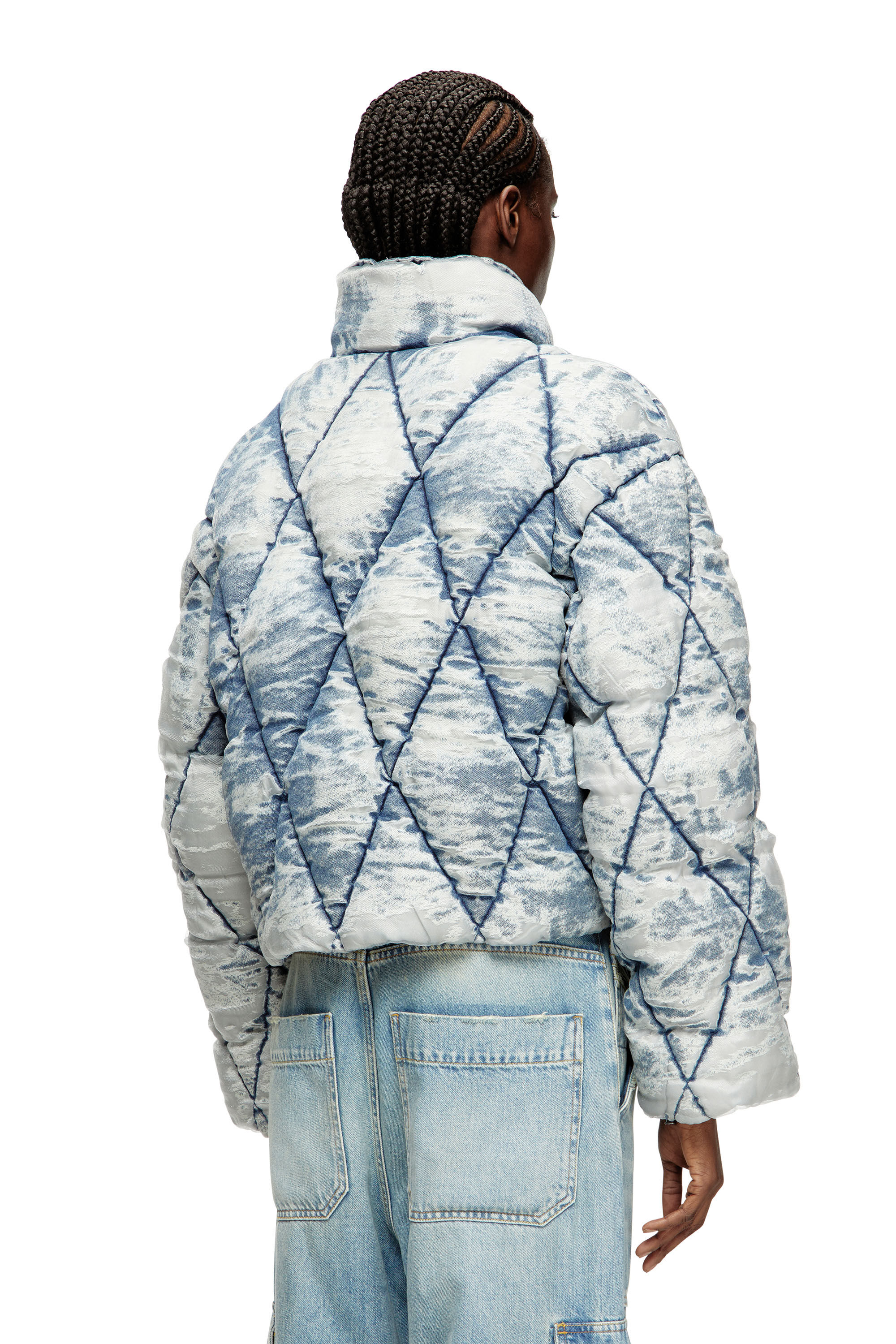 Diesel - W-HISTEL, Chaqueta de plumón en tejido devoré acolchado de rombos Mujer in Azul marino - 4