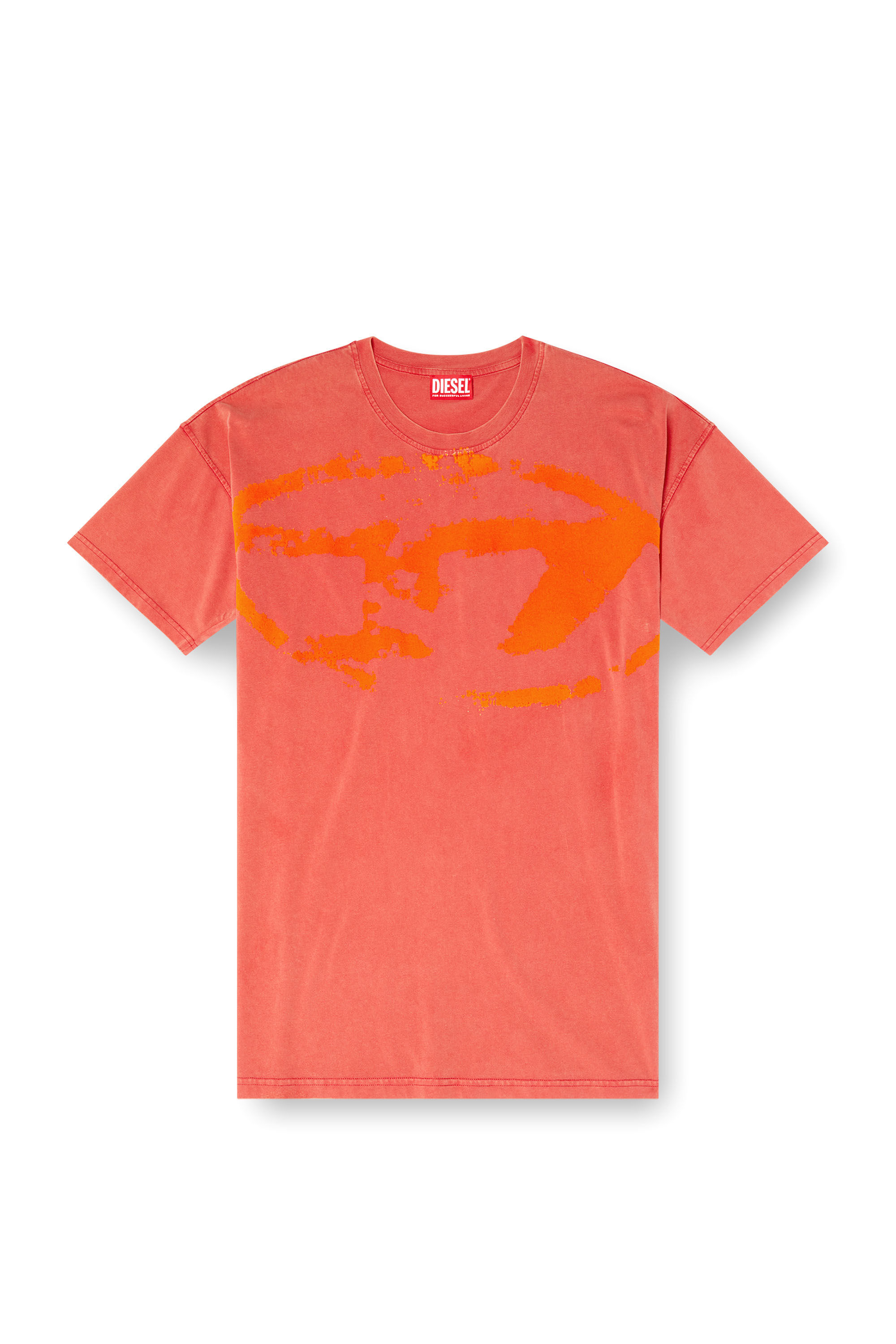 Tシャツ・カットソー DIESEL Men T-shirt Red A169110TKAB 42A Men's Acid-wash T-shirt with flocked Oval D logo | Red | Diesel