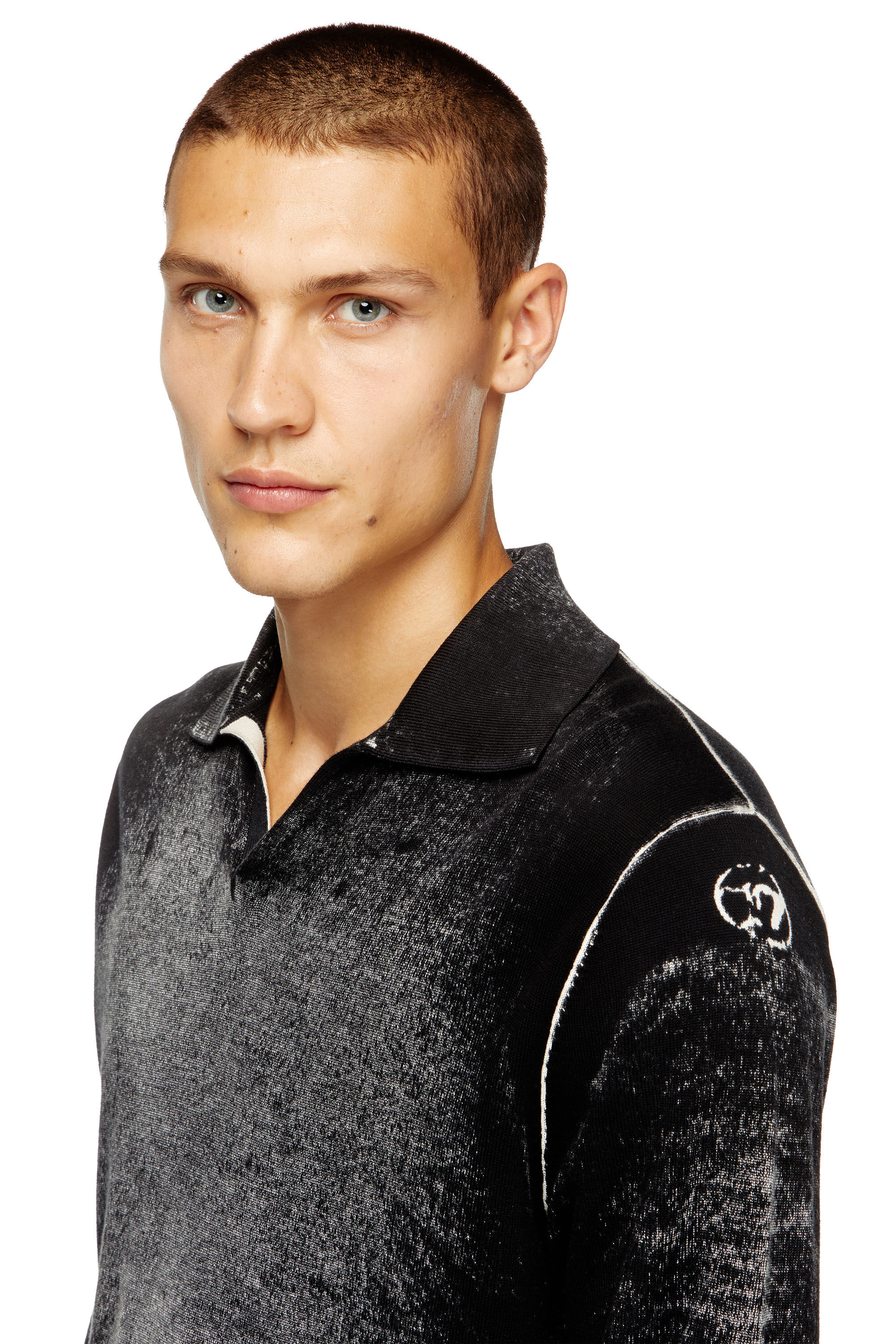 Diesel - K-LORENZO, Jersey con cuello polo con estampado invertido Hombre in Negro - 5