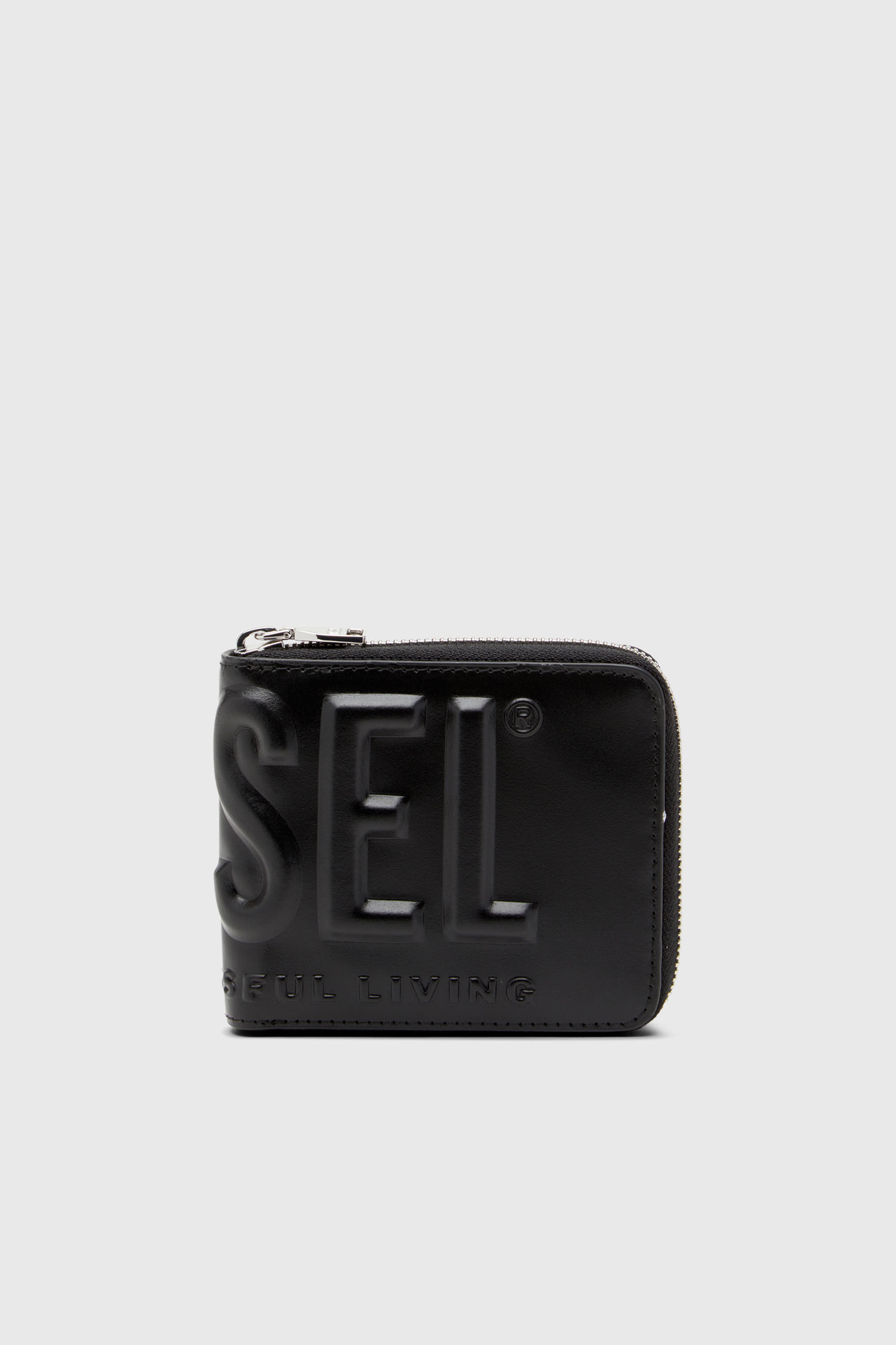 Diesel - DSL 3D- BI FOLD COIN ZIP XS, Cartera de cuero que se pliega por la mitad con logotipo en relieve Hombre in Negro - 1