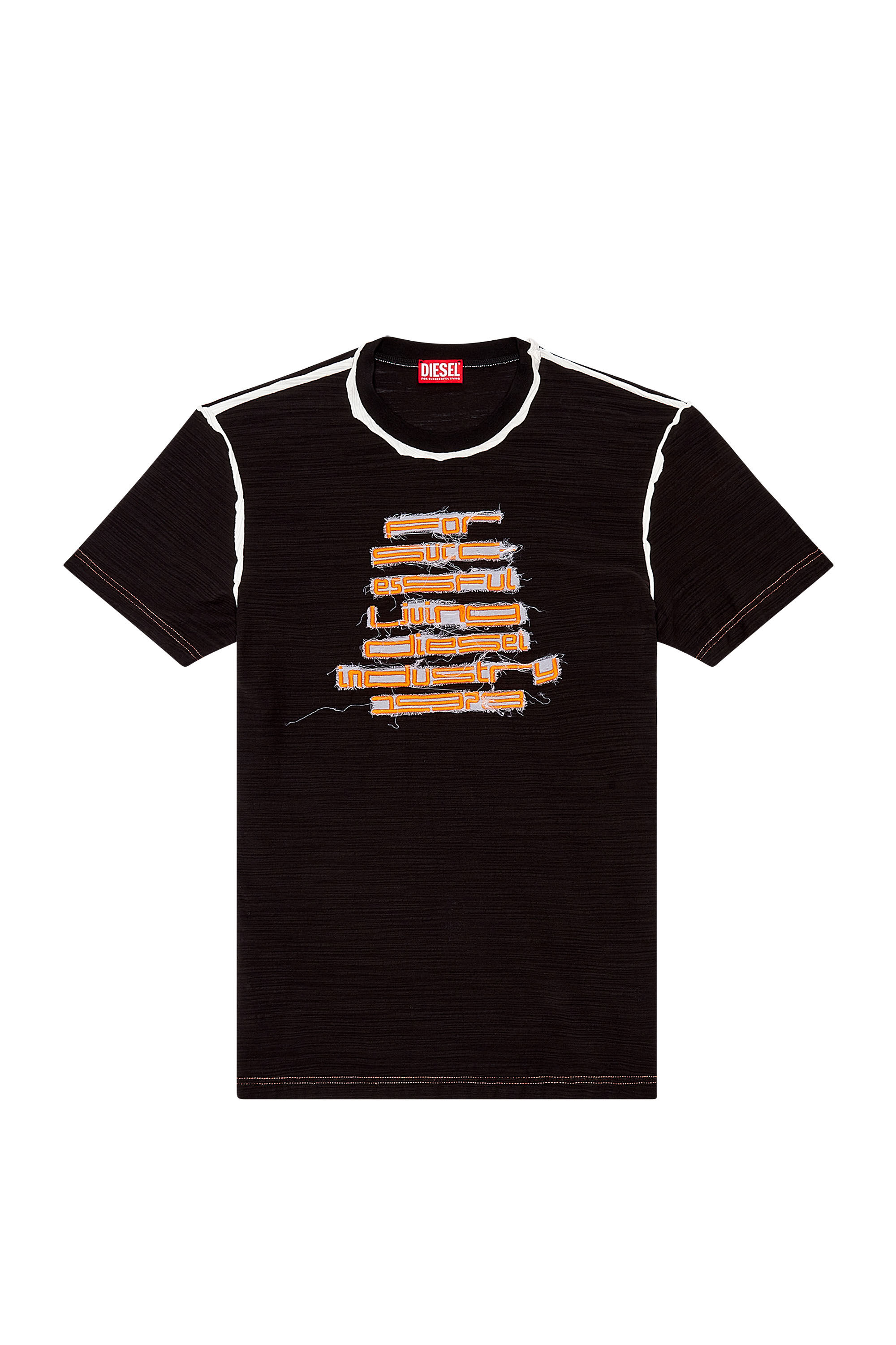 Diesel - T-DIEGOR-RAW-N2, Hombre Camiseta de algodón flameado con logotipo bordado in Negro - Image 2