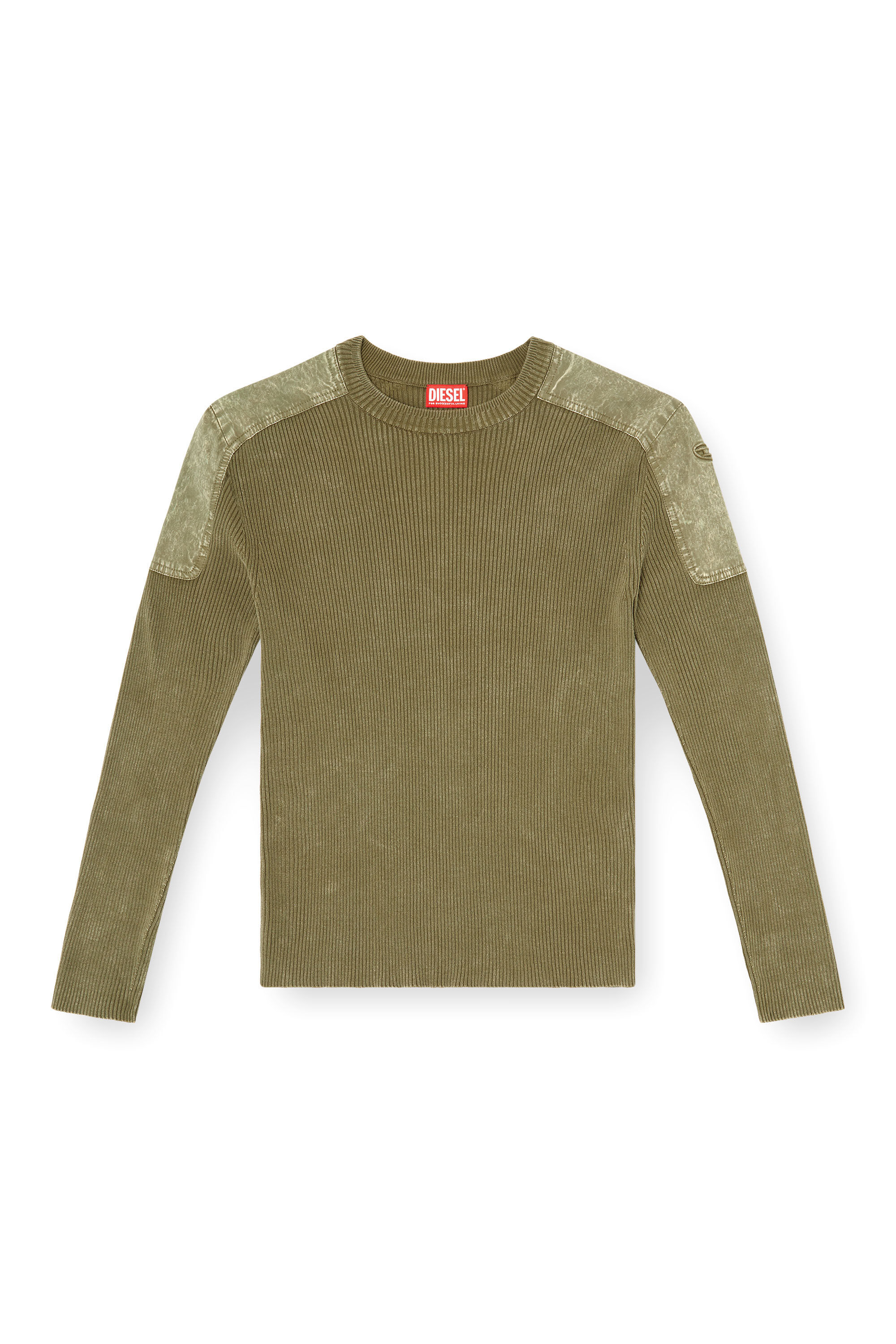 Diesel - K-MARTIN, Jersey con paneles de denim en los hombros Hombre in Verde - 2
