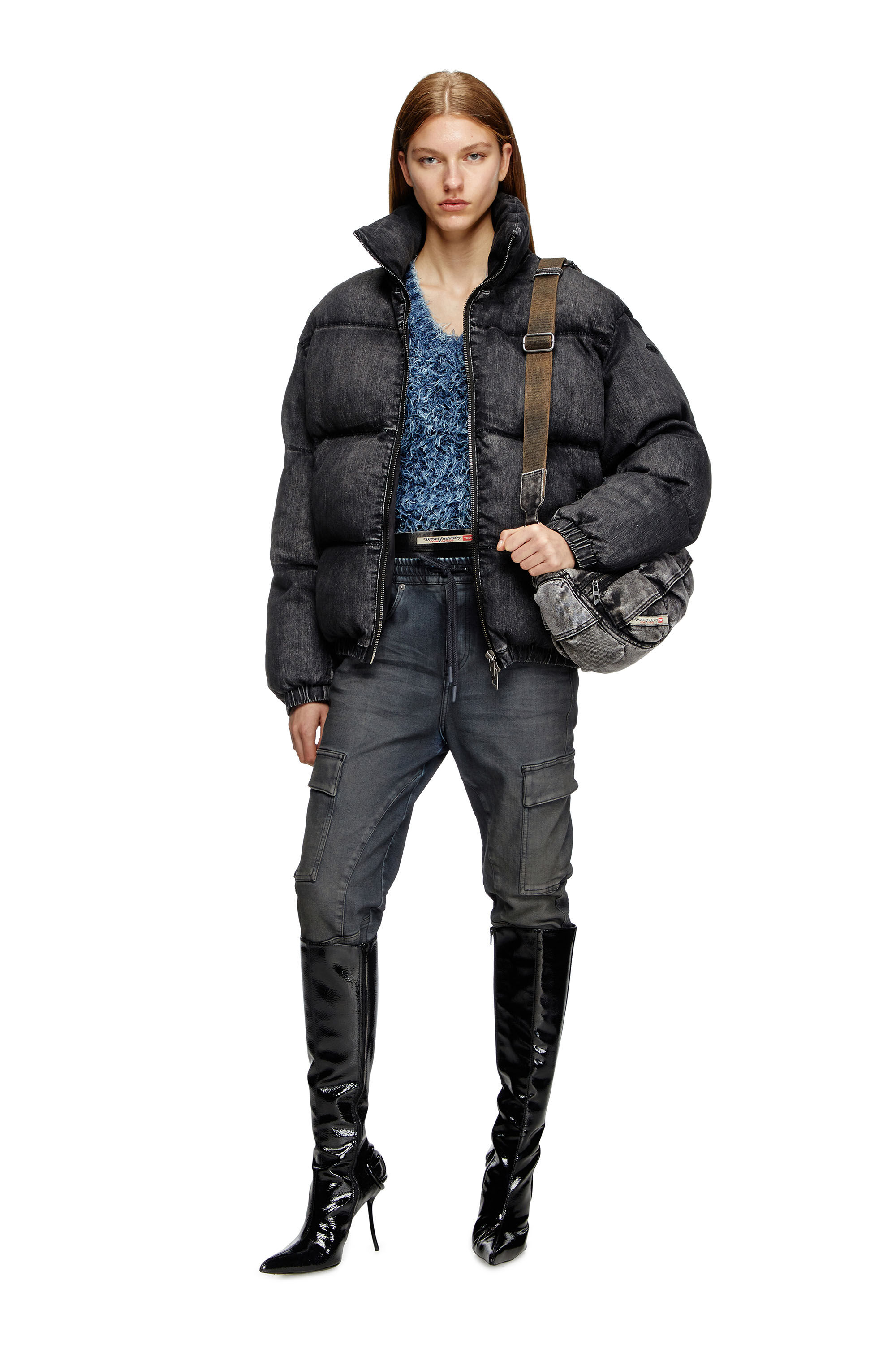 Women's Faded denim puffer jacket | Black | Diesel