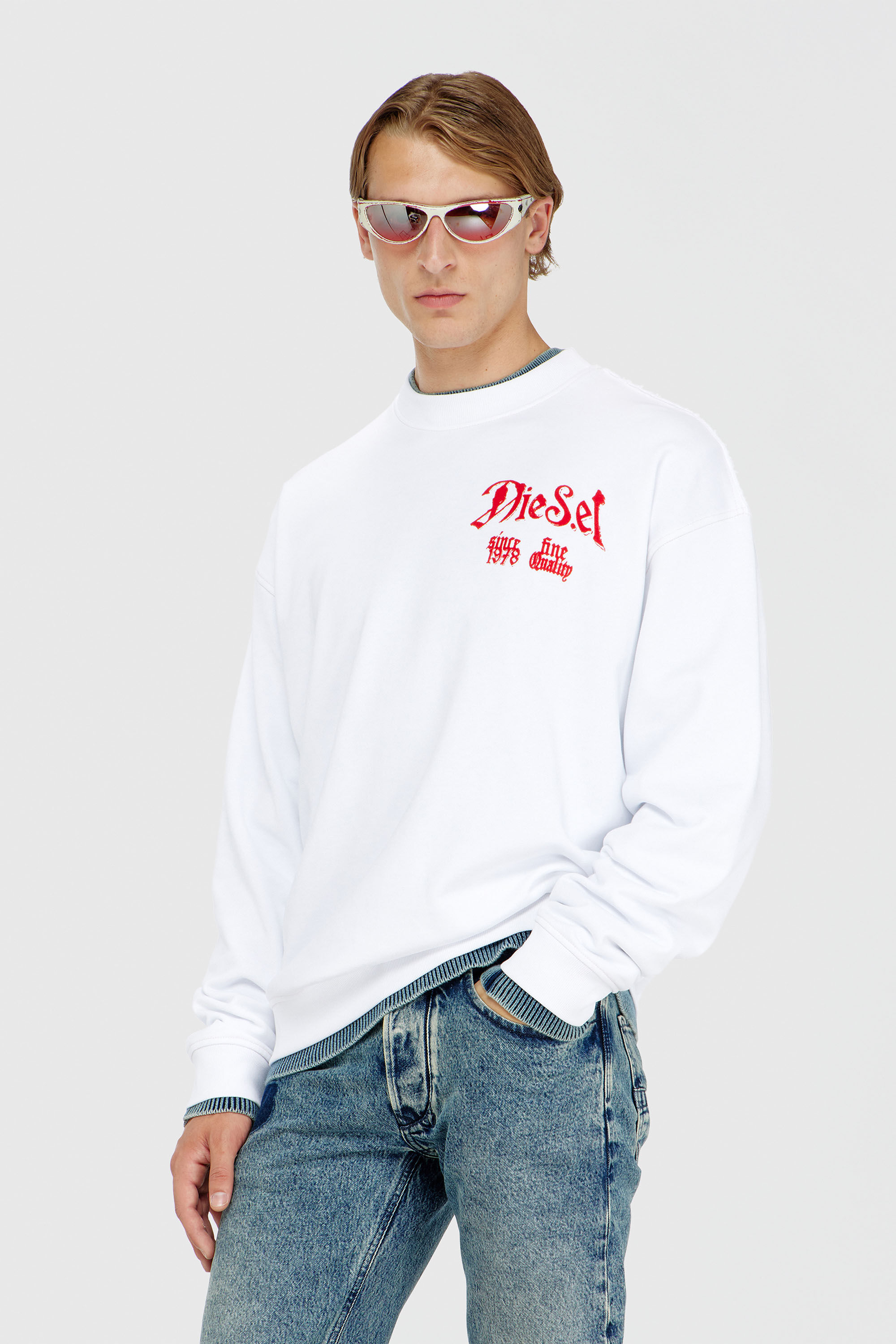 Diesel - S-BOXT-AA2, Sudadera de algod&oacute;n con gr&aacute;ficos flocados Hombre in Blanco - 3