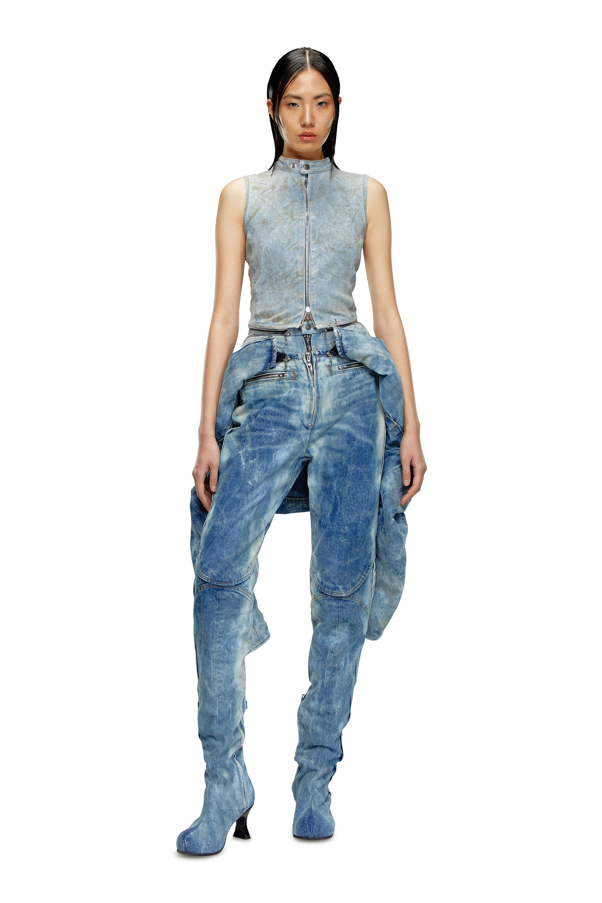 Diesel - DE-NATA-FSE, Top de denim de segunda piel con detalles biker Mujer in Azul marino - 1
