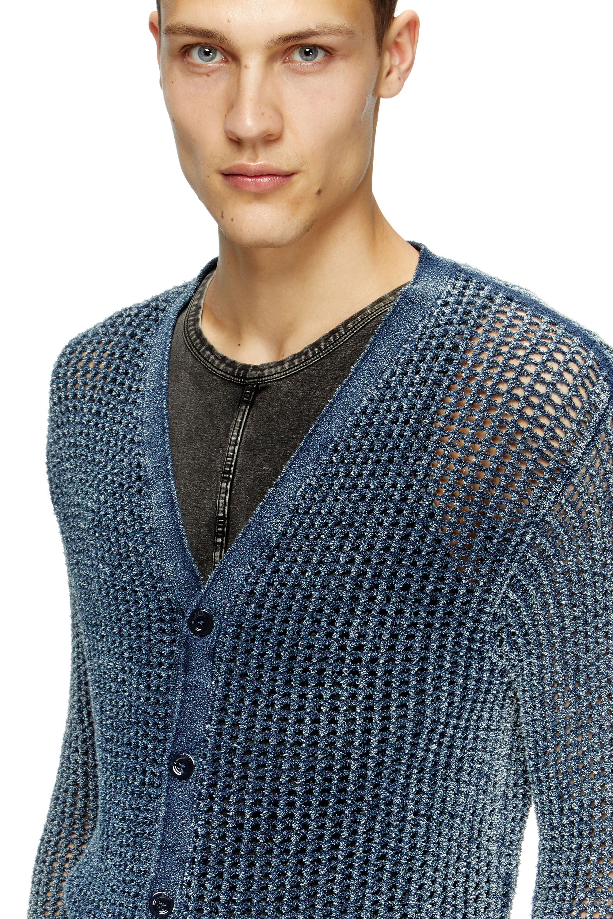 Diesel - K-REDRAM, Cárdigan de punto de malla en hilo denim Hombre in Azul marino - 5