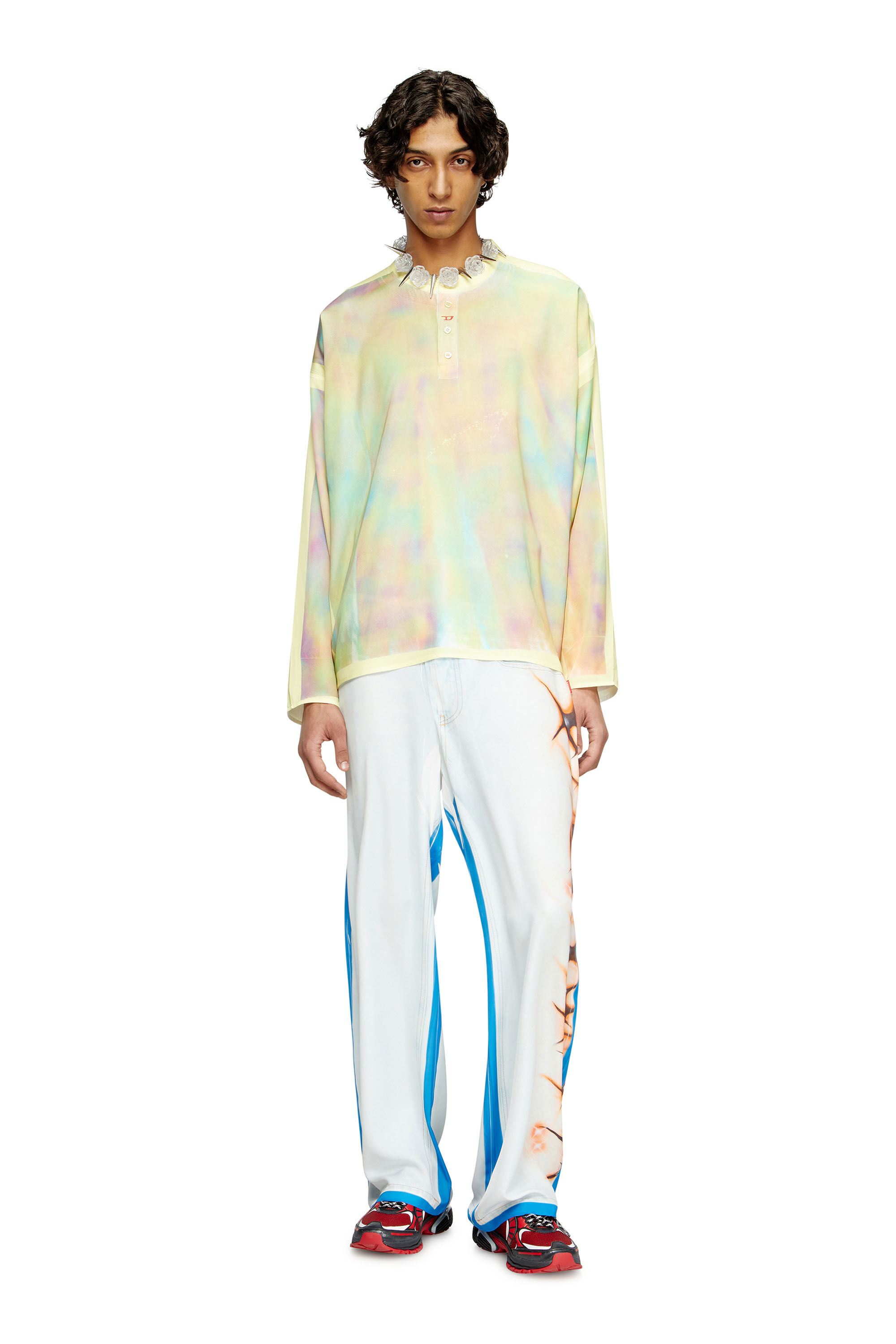 Diesel - T-OLAVI-A-SER-GRAFFITI-CHI, Top Henley con estampado graffiti Unisex in Amarillo - 1