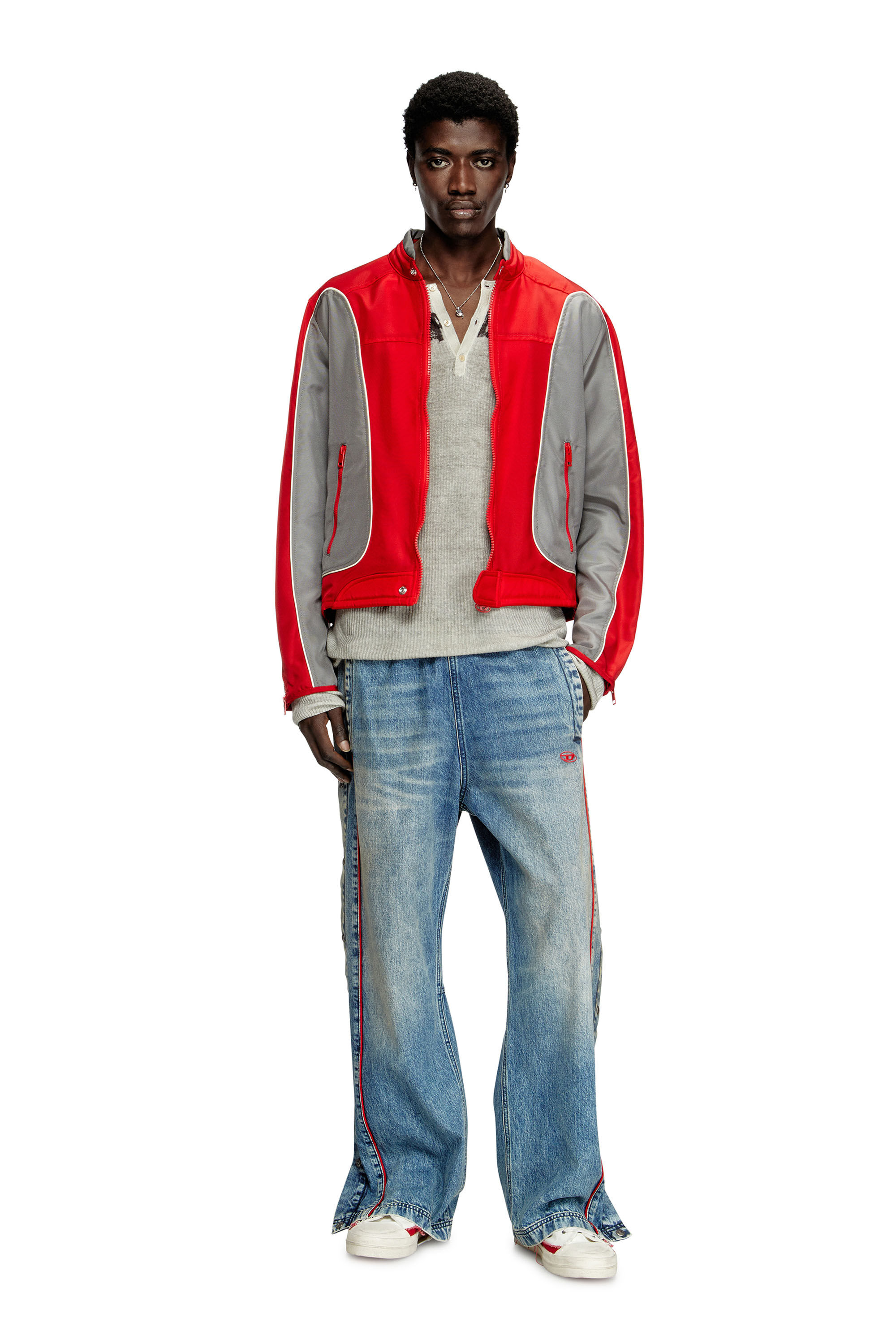 Diesel - J-BLINK-A, Chaqueta biker con bloques de color y ribetes Hombre in Multicolor - 1