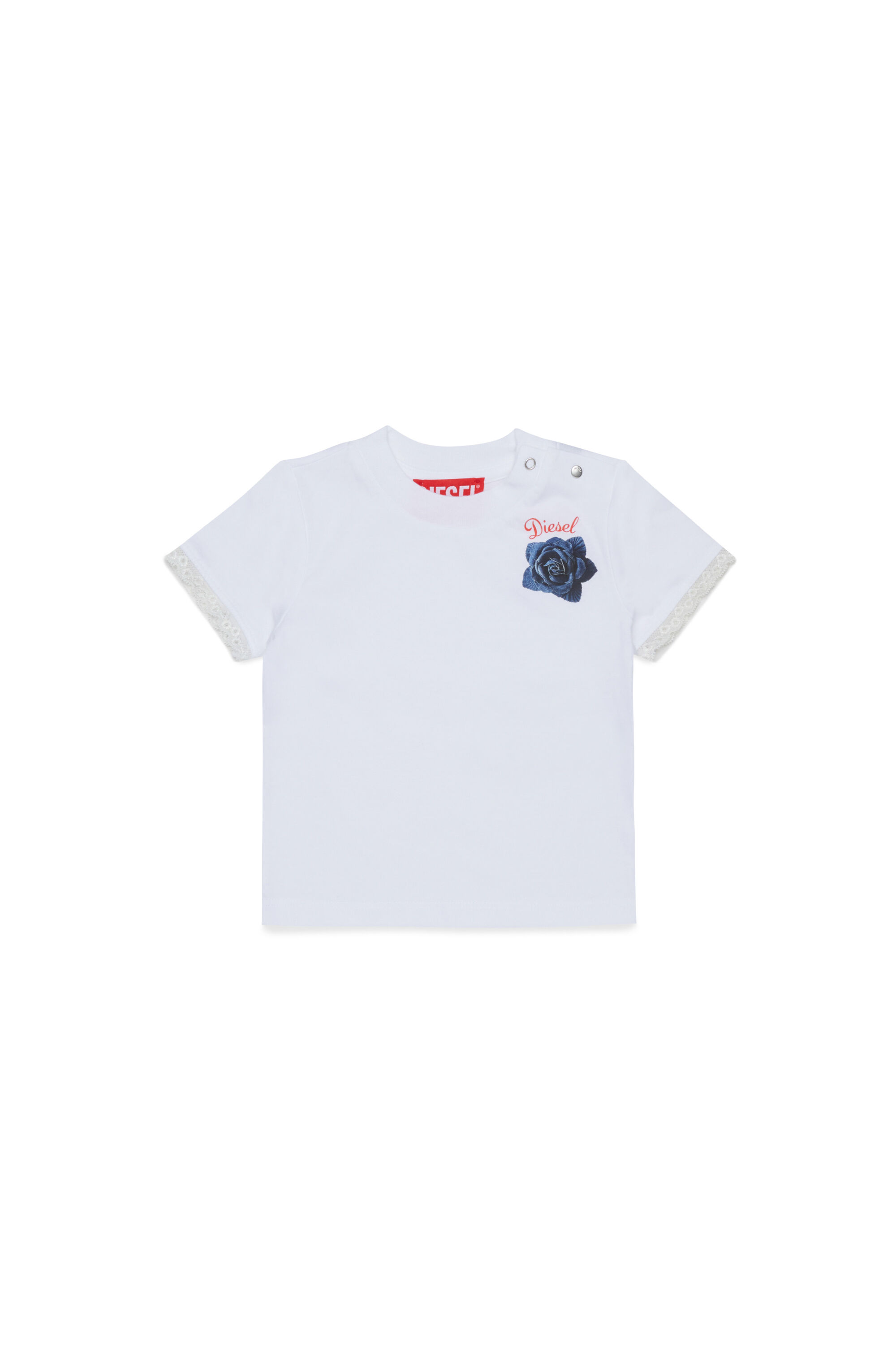 Diesel - TROSEZB, Camiseta con encaje y estampado de rosa Mujer in Blanco - 1