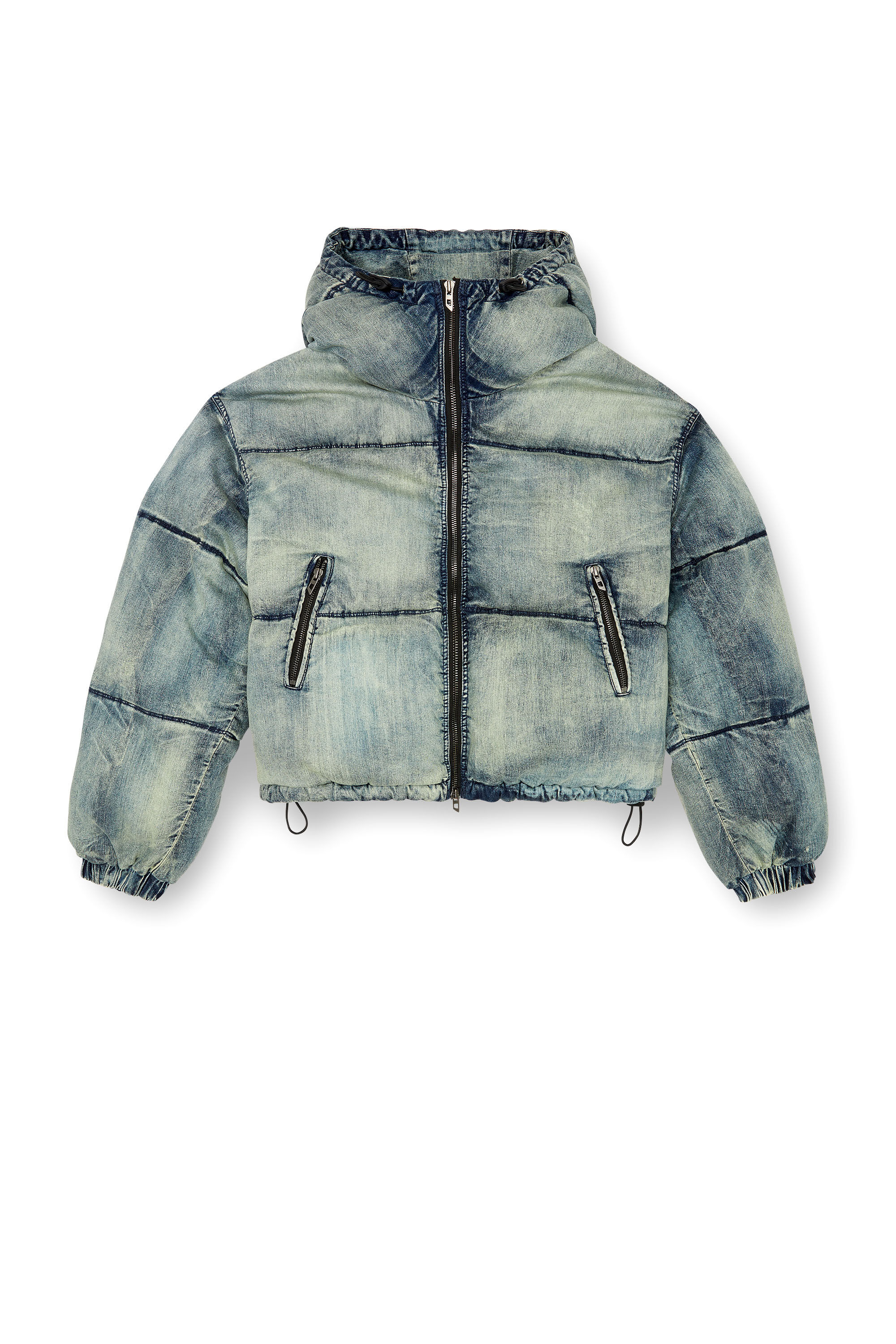 Diesel - W-AVES, Chaqueta puffer recortada con capucha de denim Mujer in Azul marino - 2