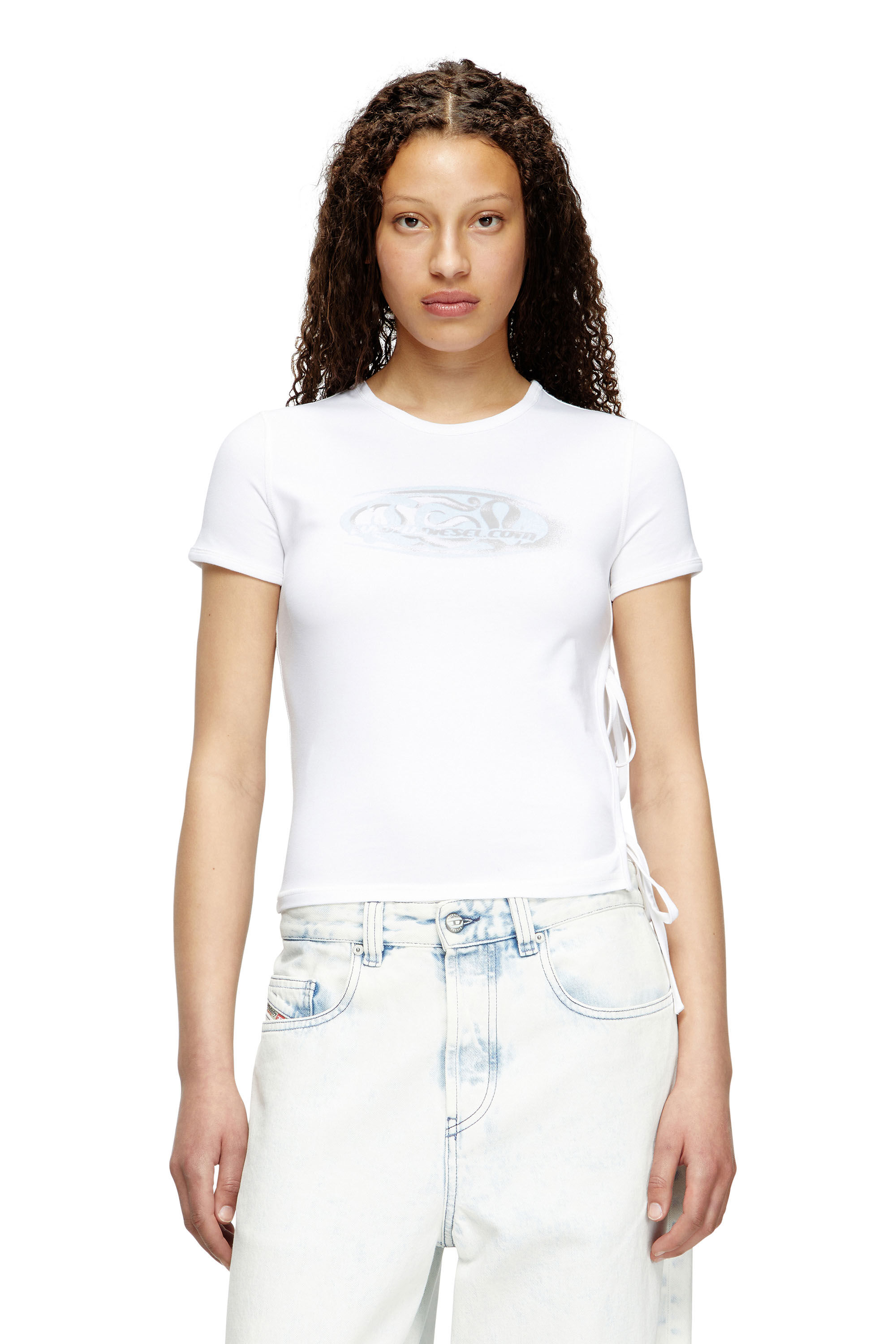 Diesel - T-LAYA, Camiseta con logotipo gráfico y lazo lateral Mujer in Blanco - 3