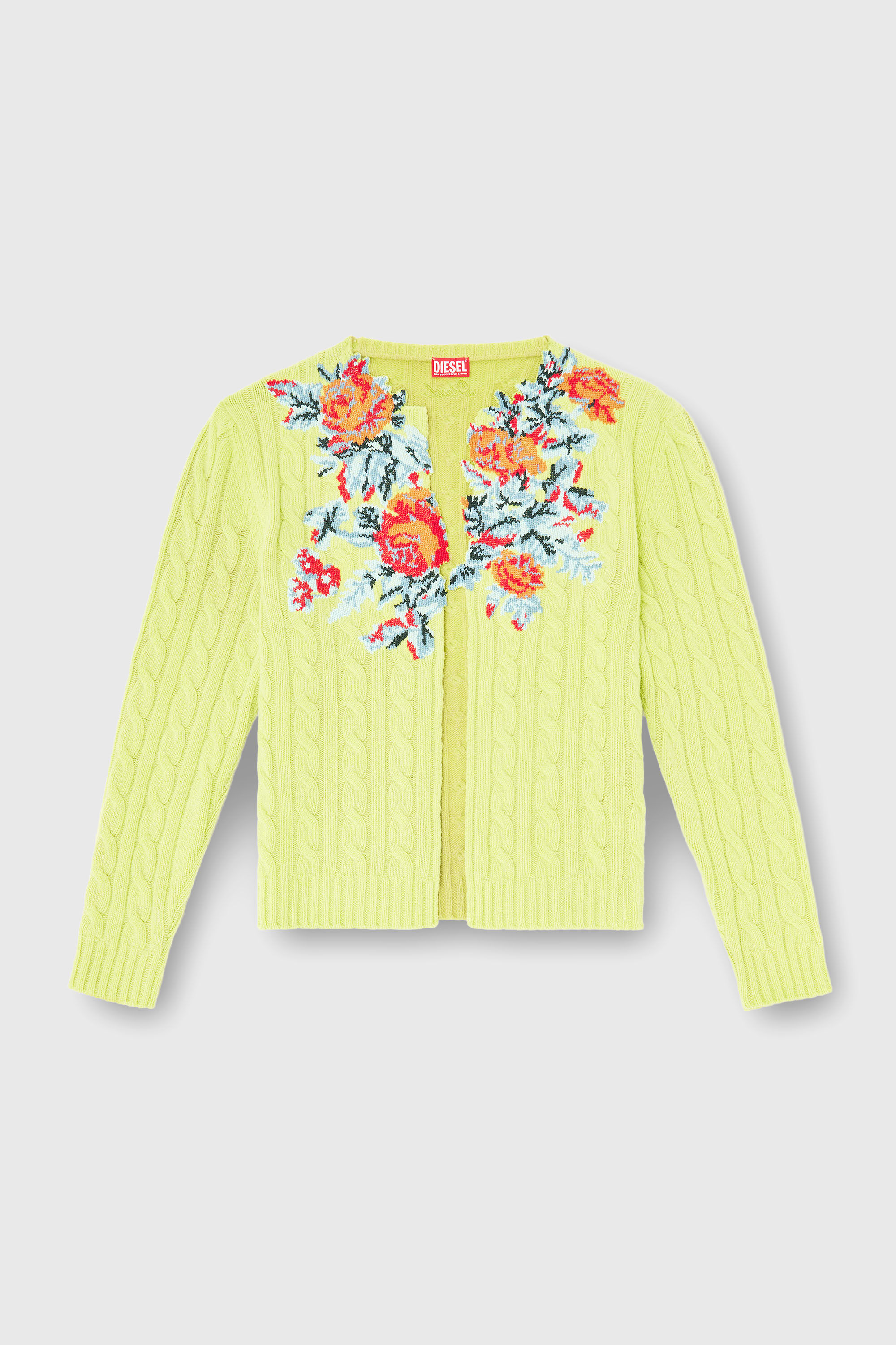 Diesel - K-RINO, C&aacute;rdigan abierto de punto trenzado floral Hombre in Amarillo - 2