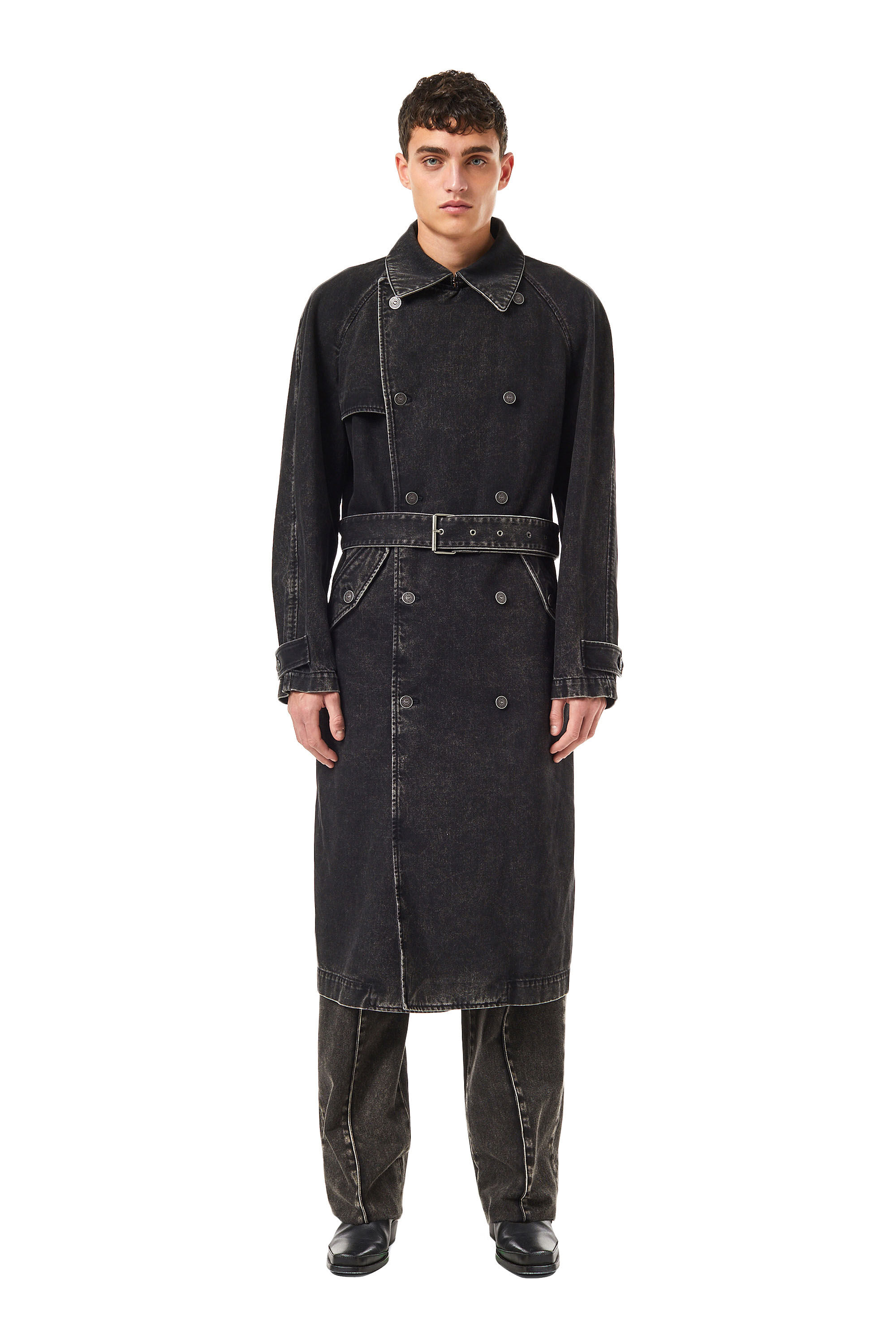 Diesel - D-DELIRIOUS DOUBLE BREASTED TRENCH COAT, Negro/Gris oscuro - Image 3
